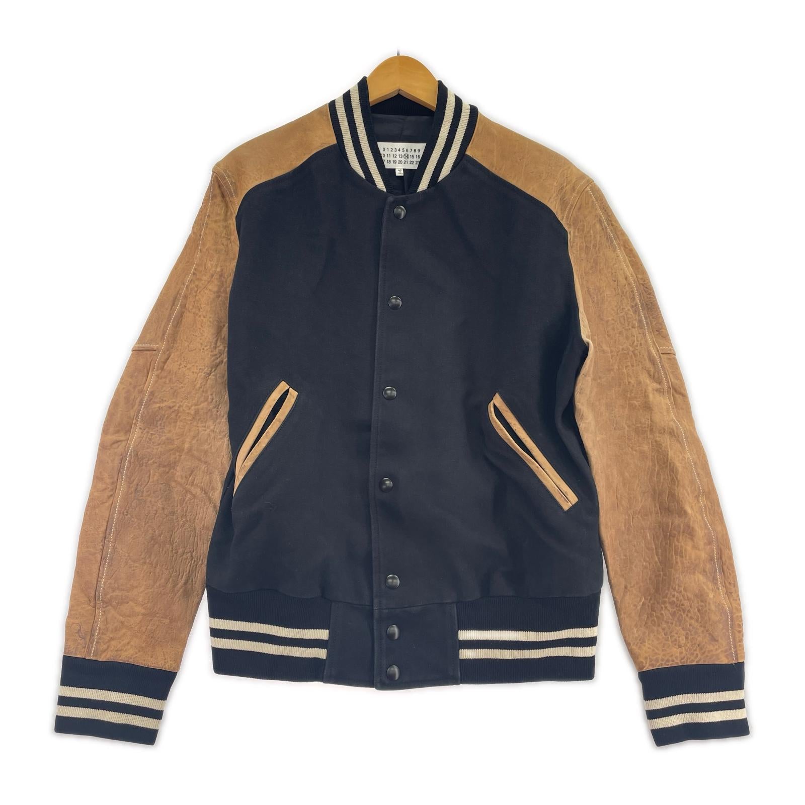 ジャケット MAISON MARGIELA 16SS VARSITY LEATHER JACKET 48 ベージュ×ブラック 48