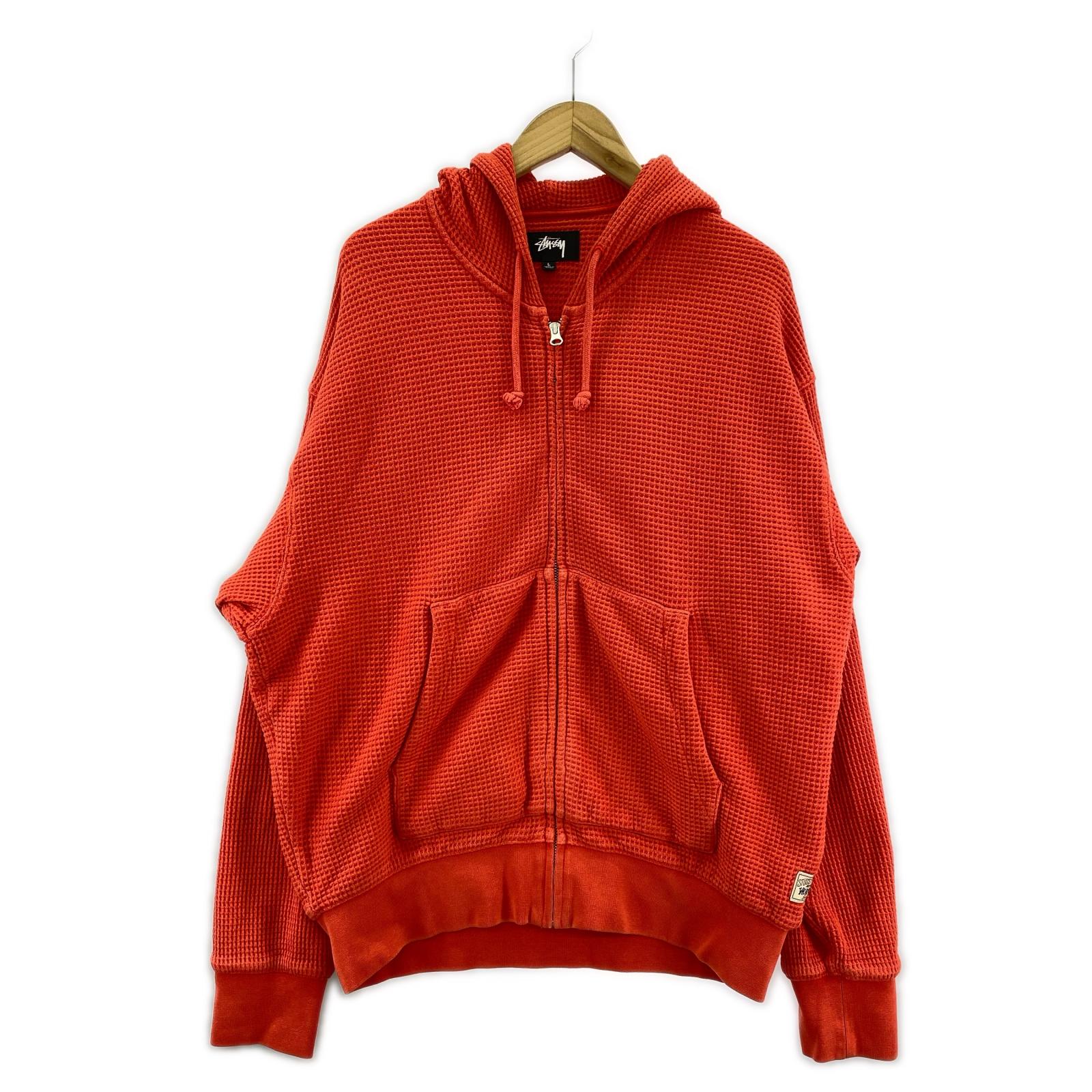 パーカー STUSSY DOUBLE LAYER WAFFLE ZIP HOODIE L 赤 L
