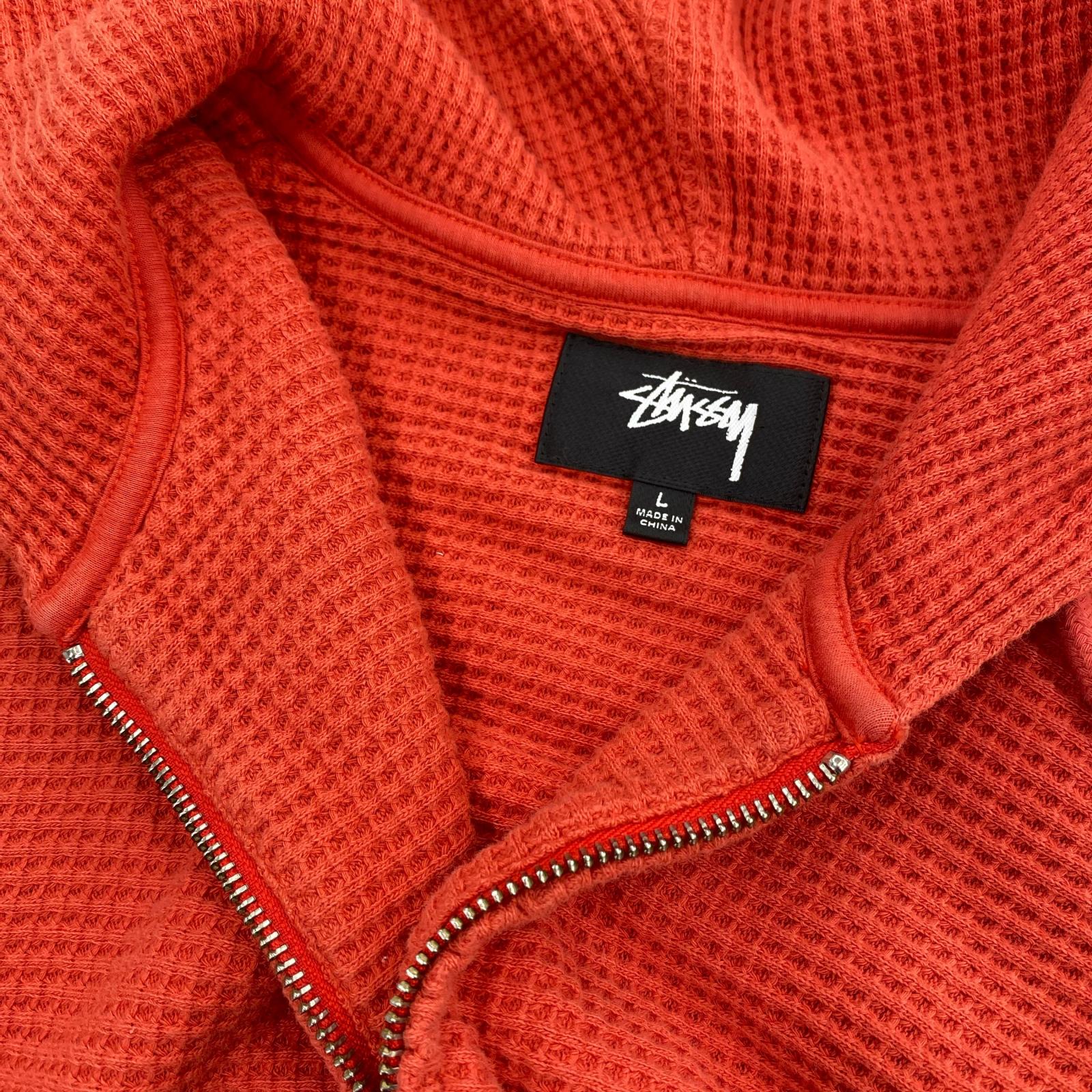 パーカー STUSSY DOUBLE LAYER WAFFLE ZIP HOODIE L 赤 L