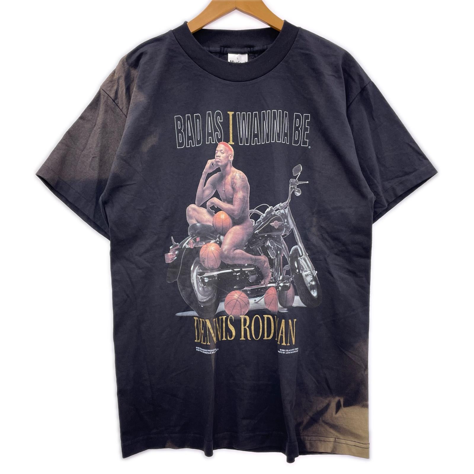 半袖Ｔシャツ 90s USA製 デニス・ロッドマン プリントT 黒 (L) L ブラック