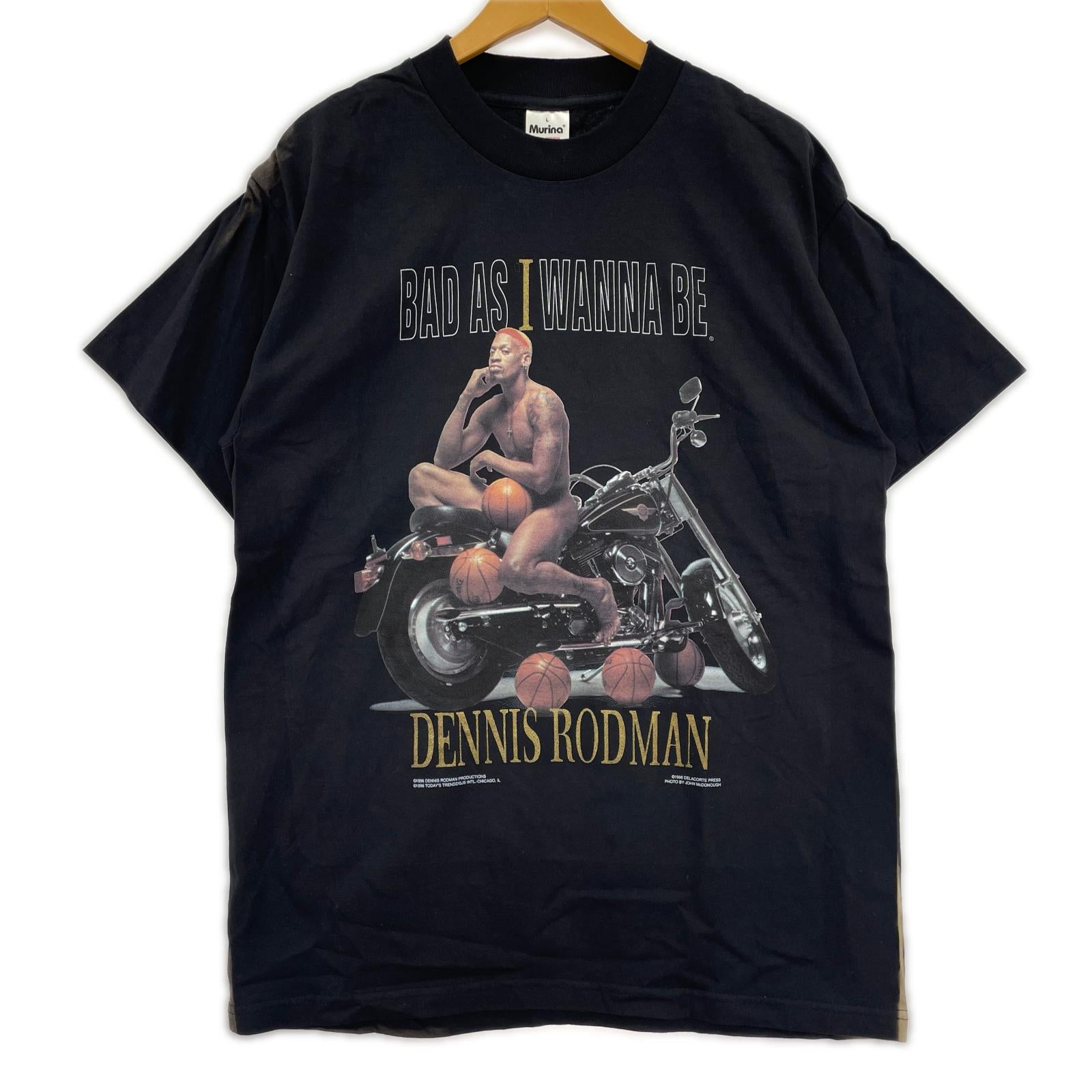 半袖Ｔシャツ 90s USA製 デニス・ロッドマン プリントT 黒 (L) L ブラック