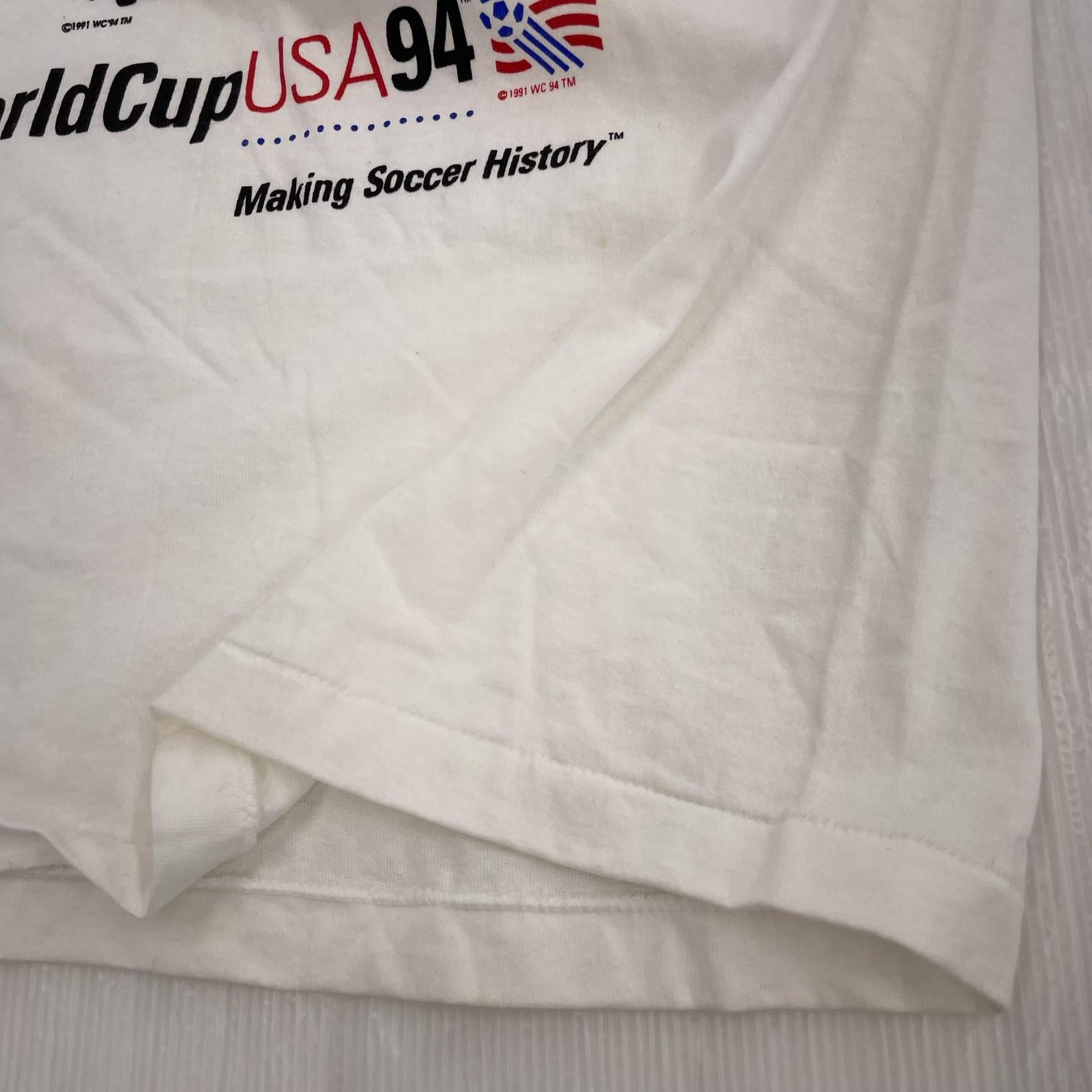 半袖Ｔシャツ 90s USA製ワールドカッププリントT hanesボディ 白 (M) M ホワイト