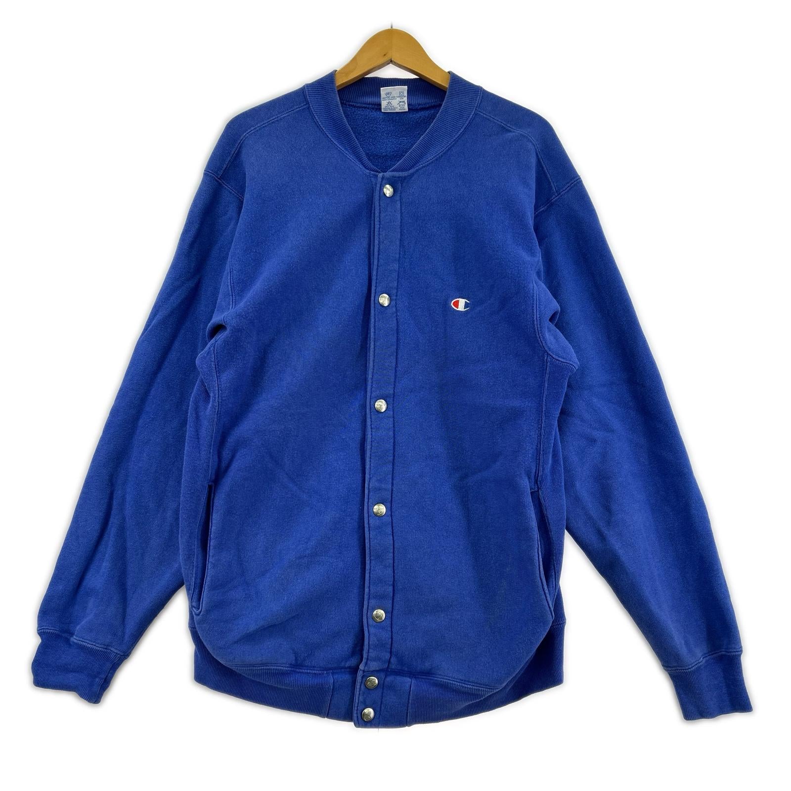 カーディガン 90s REVERSE WEAVE スナップ 青 (L) L