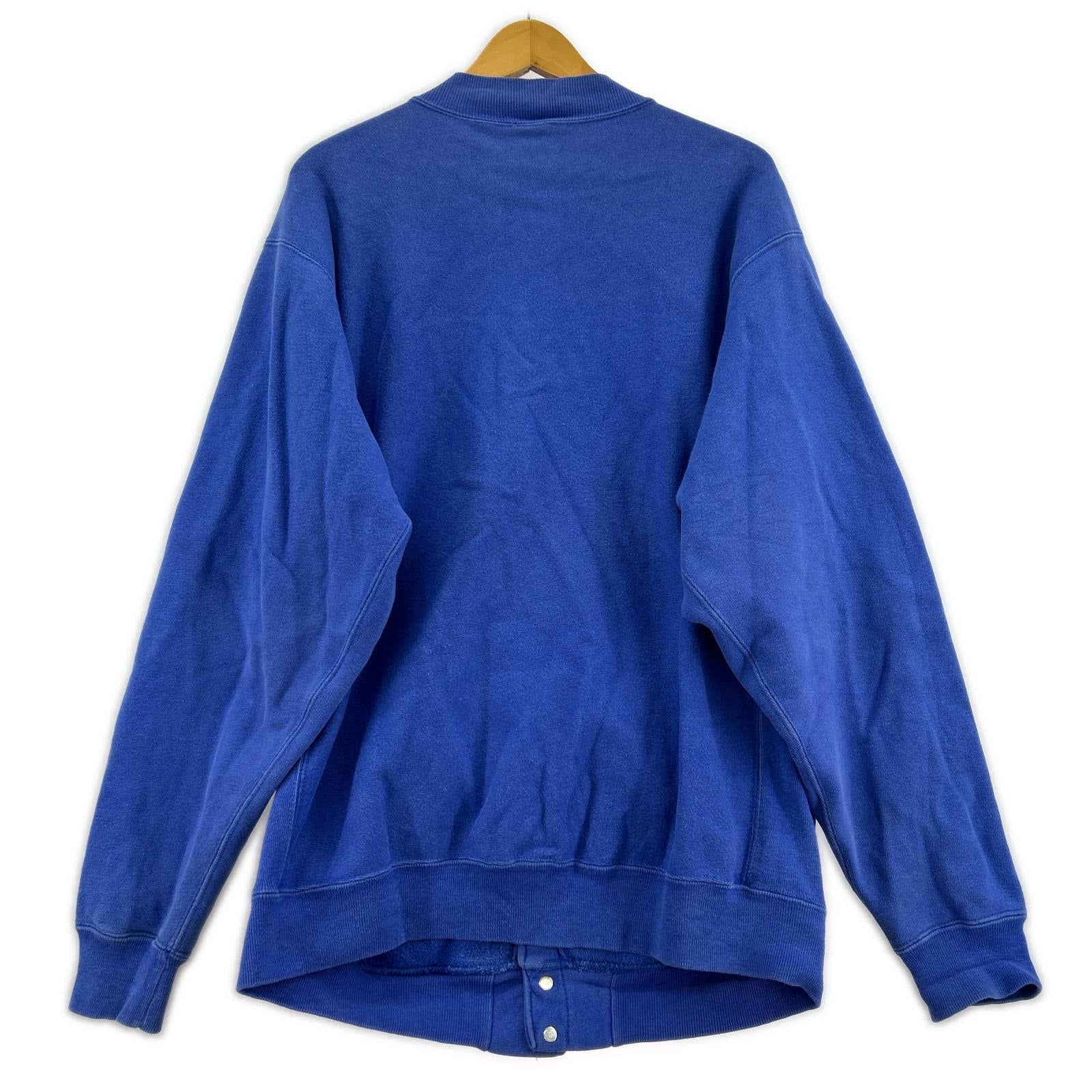 カーディガン 90s REVERSE WEAVE スナップ 青 (L) L