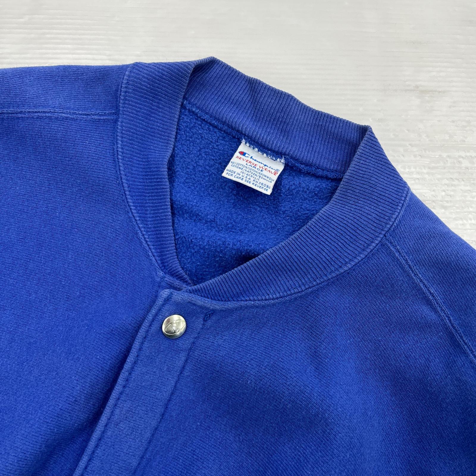 カーディガン 90s REVERSE WEAVE スナップ 青 (L) L