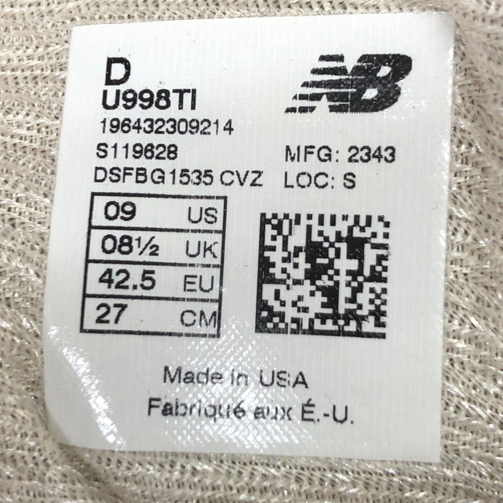 スニーカー NEW BALANCE 998 made in USA U998TI 白 (27) 27cm (US9 UK8 1/2 EU44)