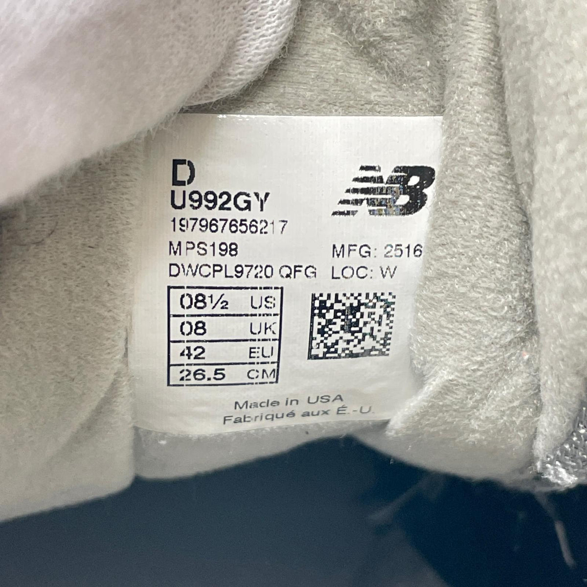 スニーカー 992 GRY 26.5cm 26.5cm (US8 1/2 UK8 EU43) グレー