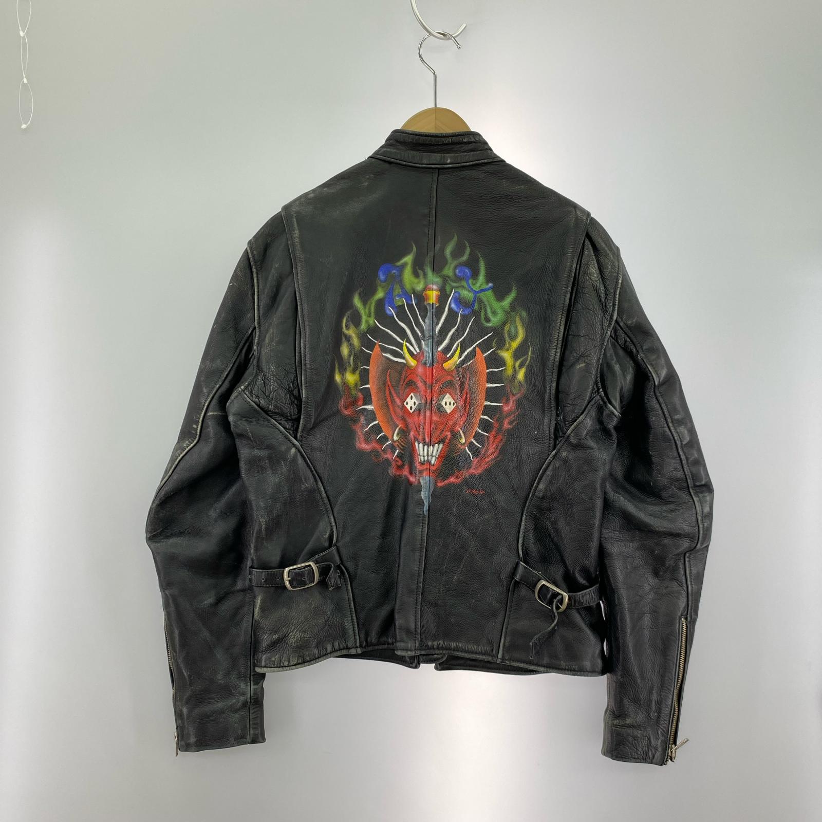 ライダースジャケット US GENUINE WEAR シングルライダース バッグペイント 36 ブラック