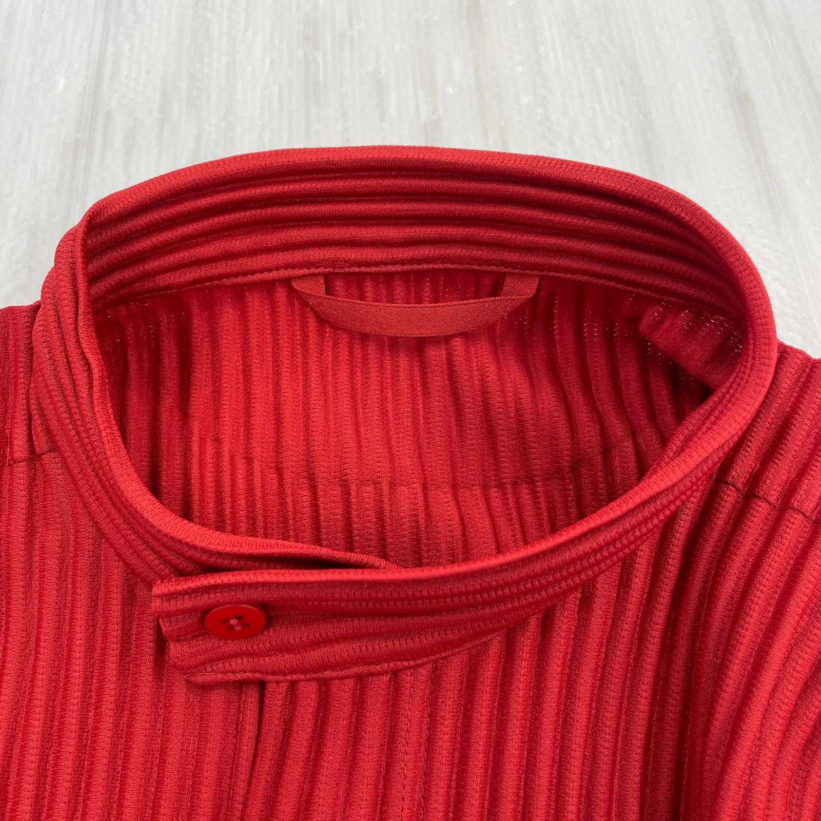 長袖シャツ 19SS プリーツバンドカラーシャツ 3 レッド