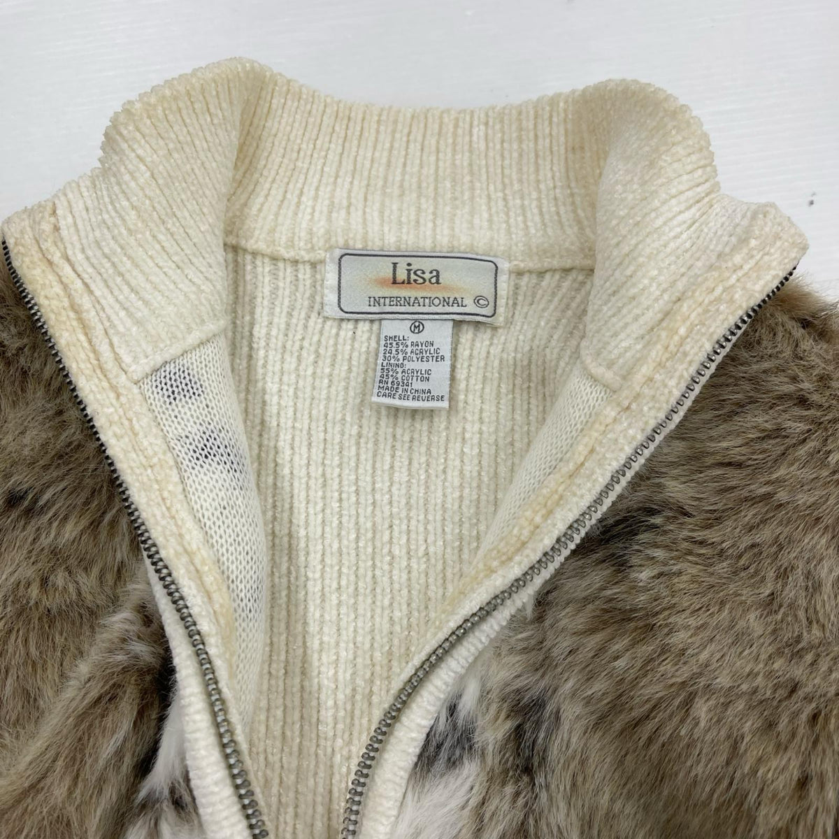 ジャケット Lisa International フェイクファーニット WHT M M