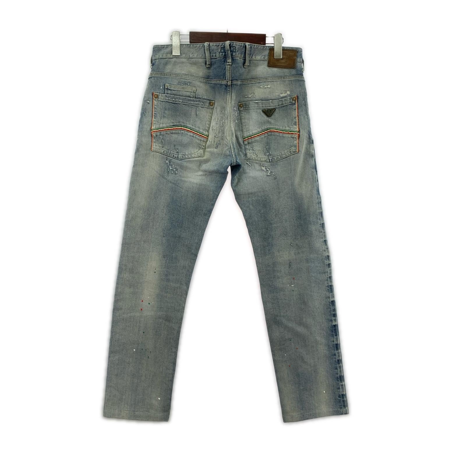 デニムパンツ リペア ペイント加工 デニムパンツ 31 ブルー