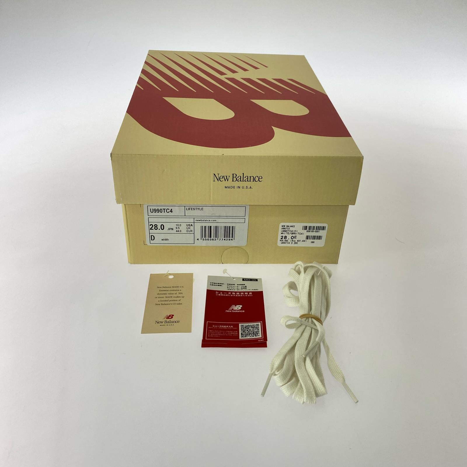 スニーカー 白×緑/U990TC4/28cm 28cm (US10 UK9 1/2 EU46)