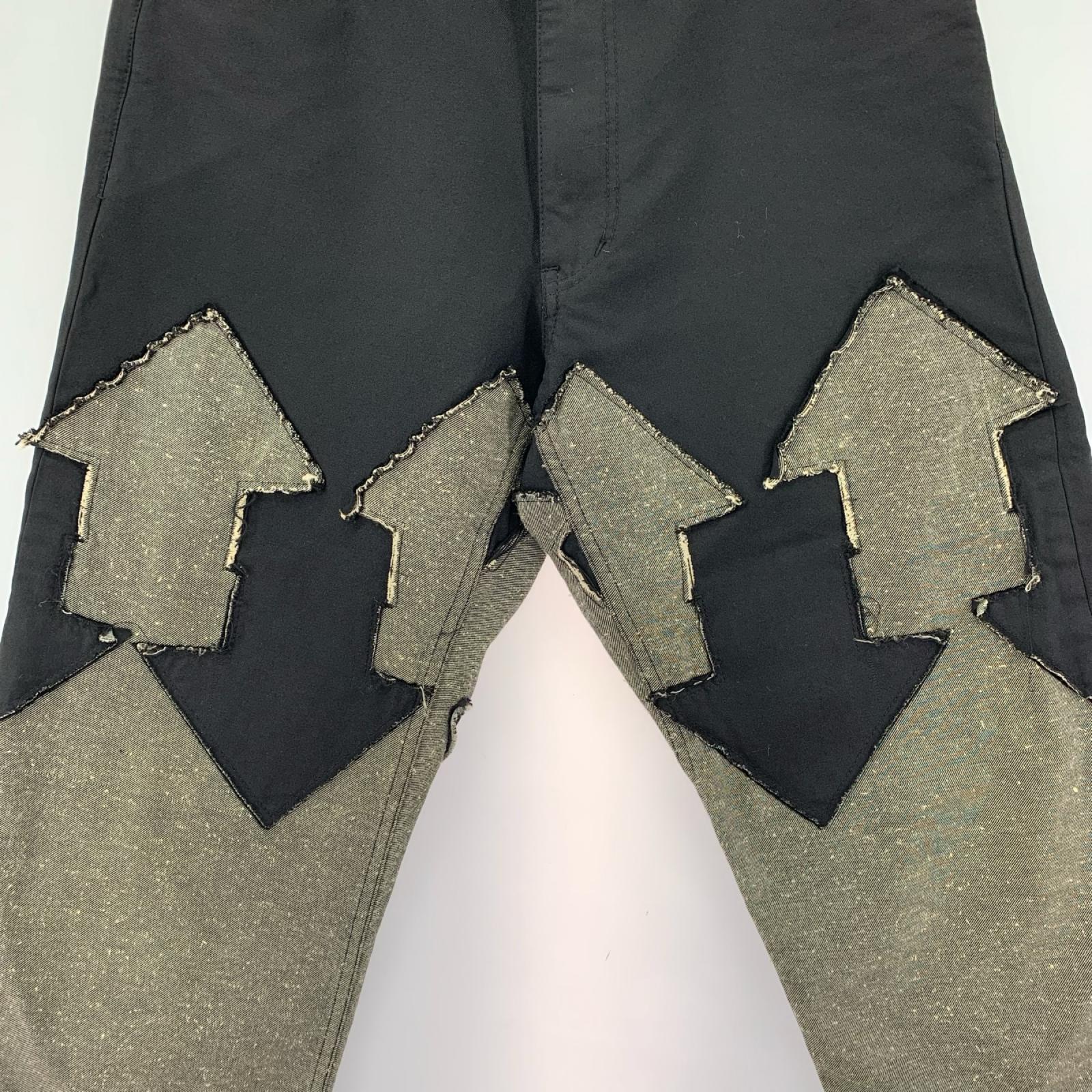 パンツ HOMME PLUS 14SS 矢印パッチワークパンツ 黒 ポリ縮 M ブラック
