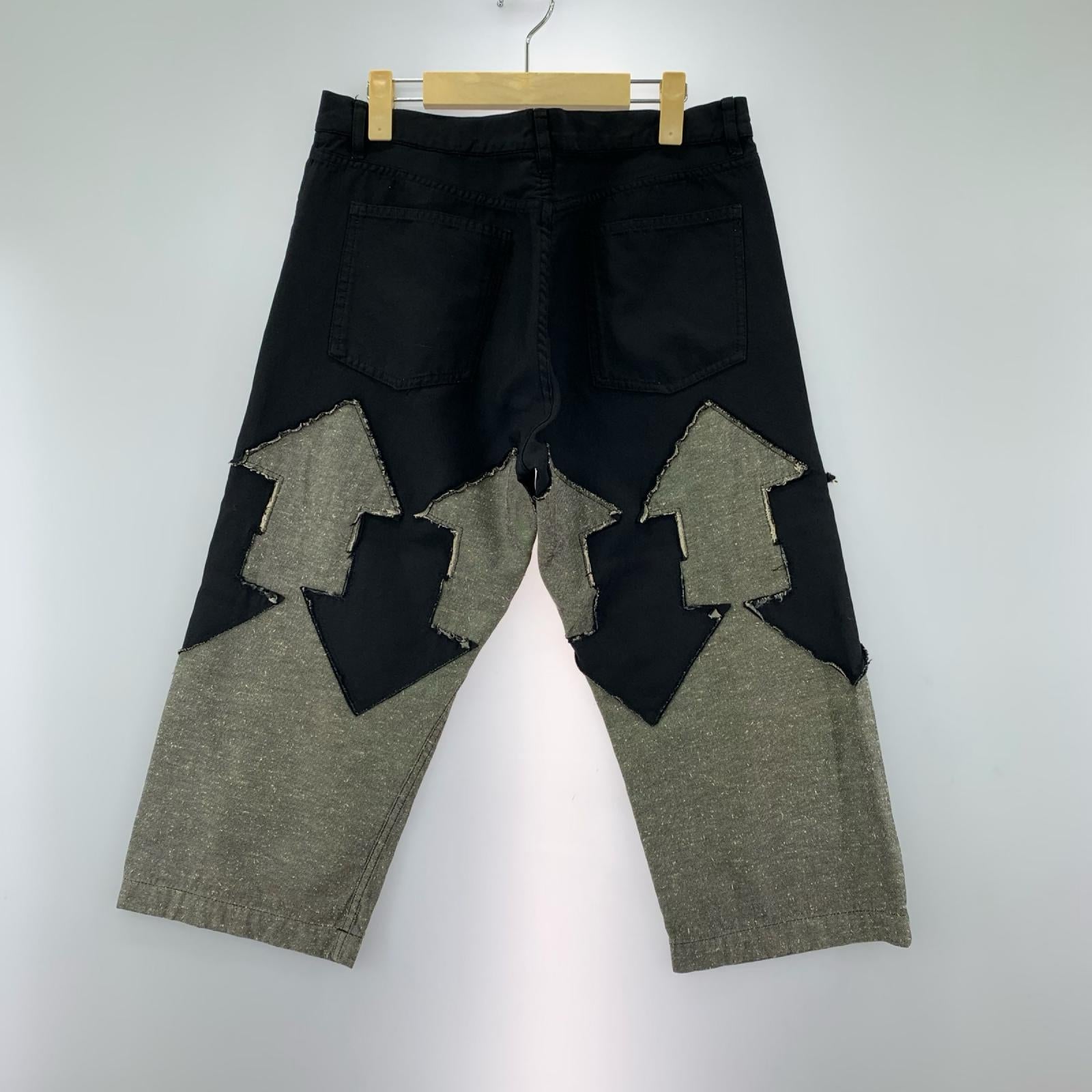 パンツ HOMME PLUS 14SS 矢印パッチワークパンツ 黒 ポリ縮 M ブラック
