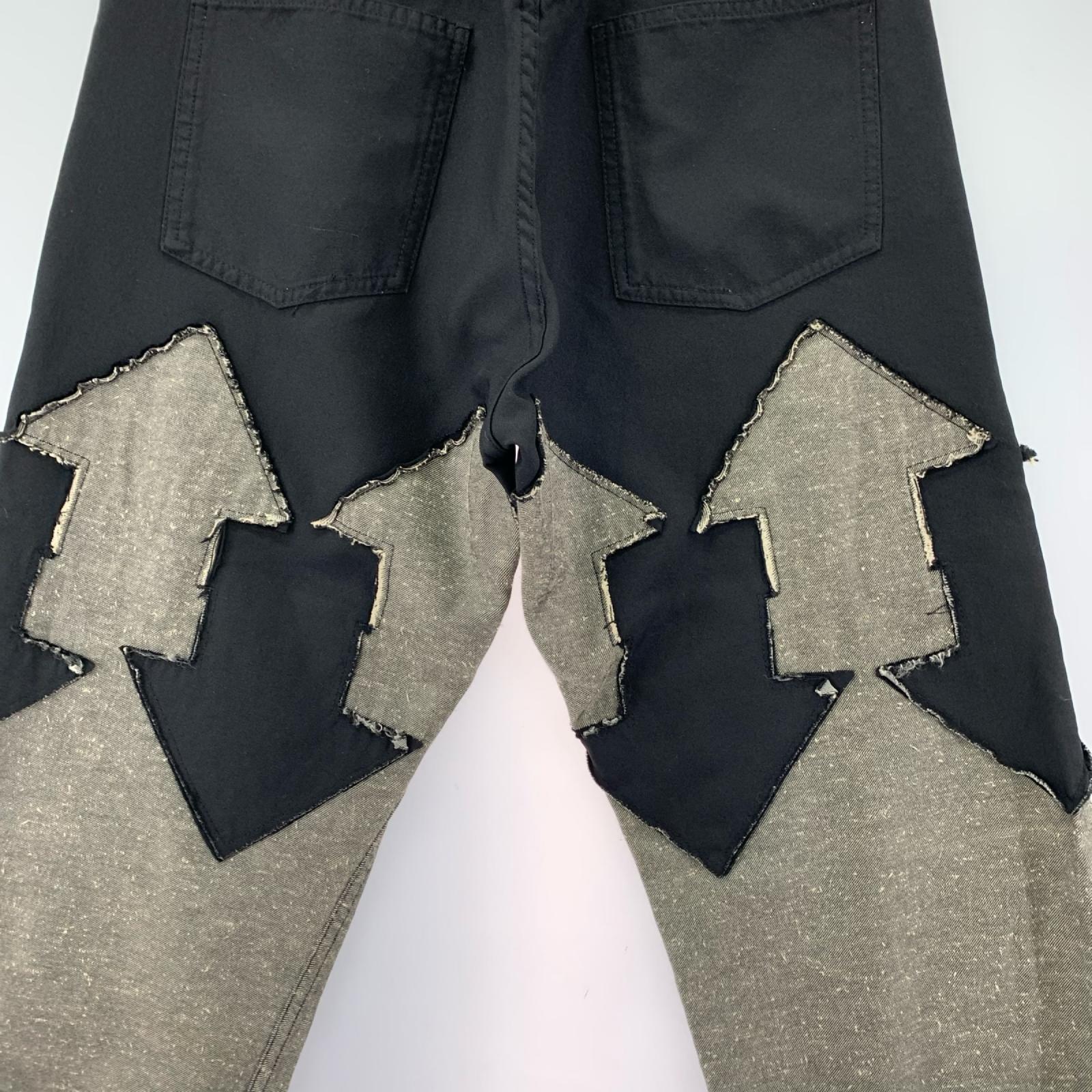 パンツ HOMME PLUS 14SS 矢印パッチワークパンツ 黒 ポリ縮 M ブラック