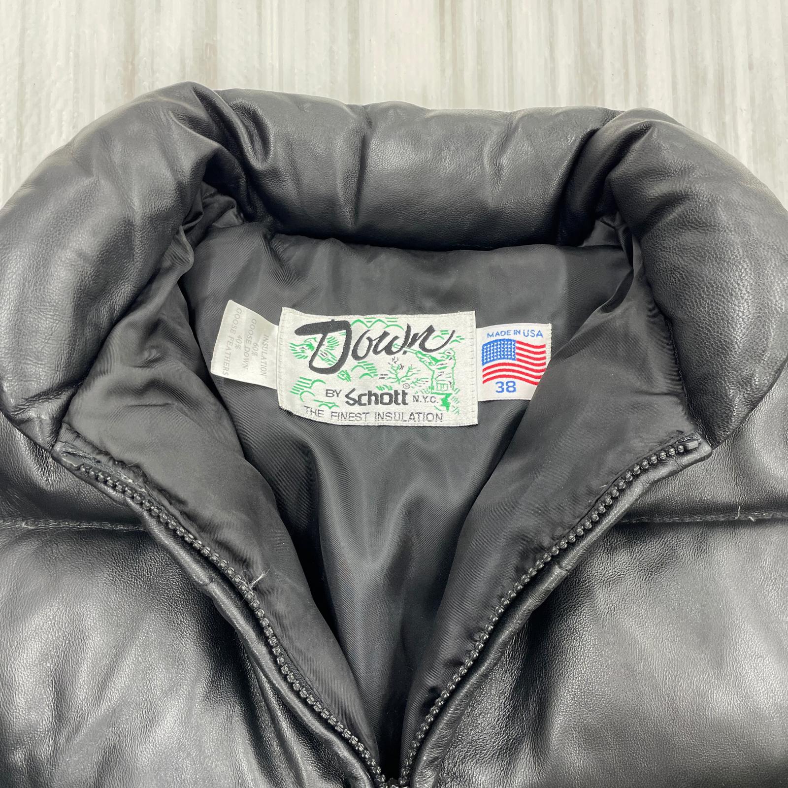 ダウンジャケット Schott レザーダウンジャケット Made In USA 38 38 ブラック