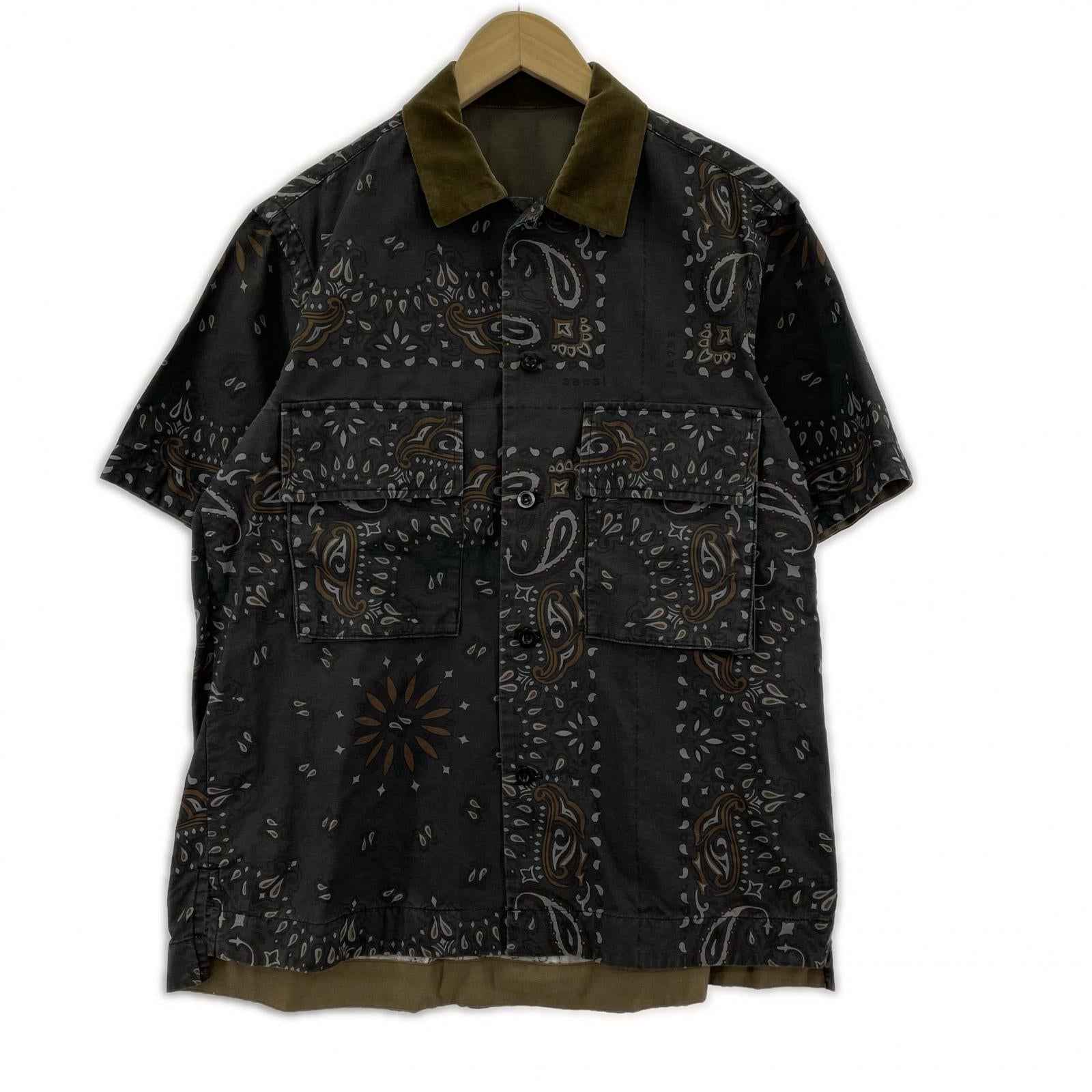 半袖シャツ 半袖シャツ/2/コットン/BLK/総柄/23-03153m