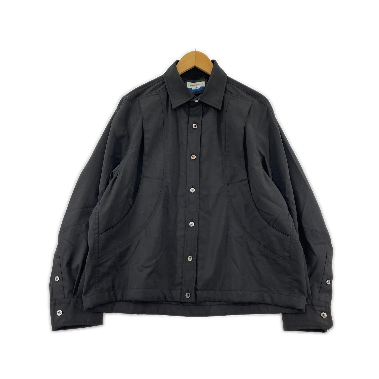 長袖シャツ 西川毛織 Prime-Over Wool Curve Shirt 黒 ブラック
