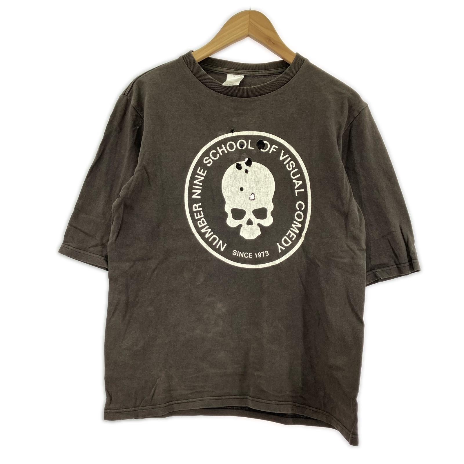 半袖Ｔシャツ NUMBER (N)INE 01SS タイム期 ダメージ加工 スカルTee 3 黒 3 ブラウン