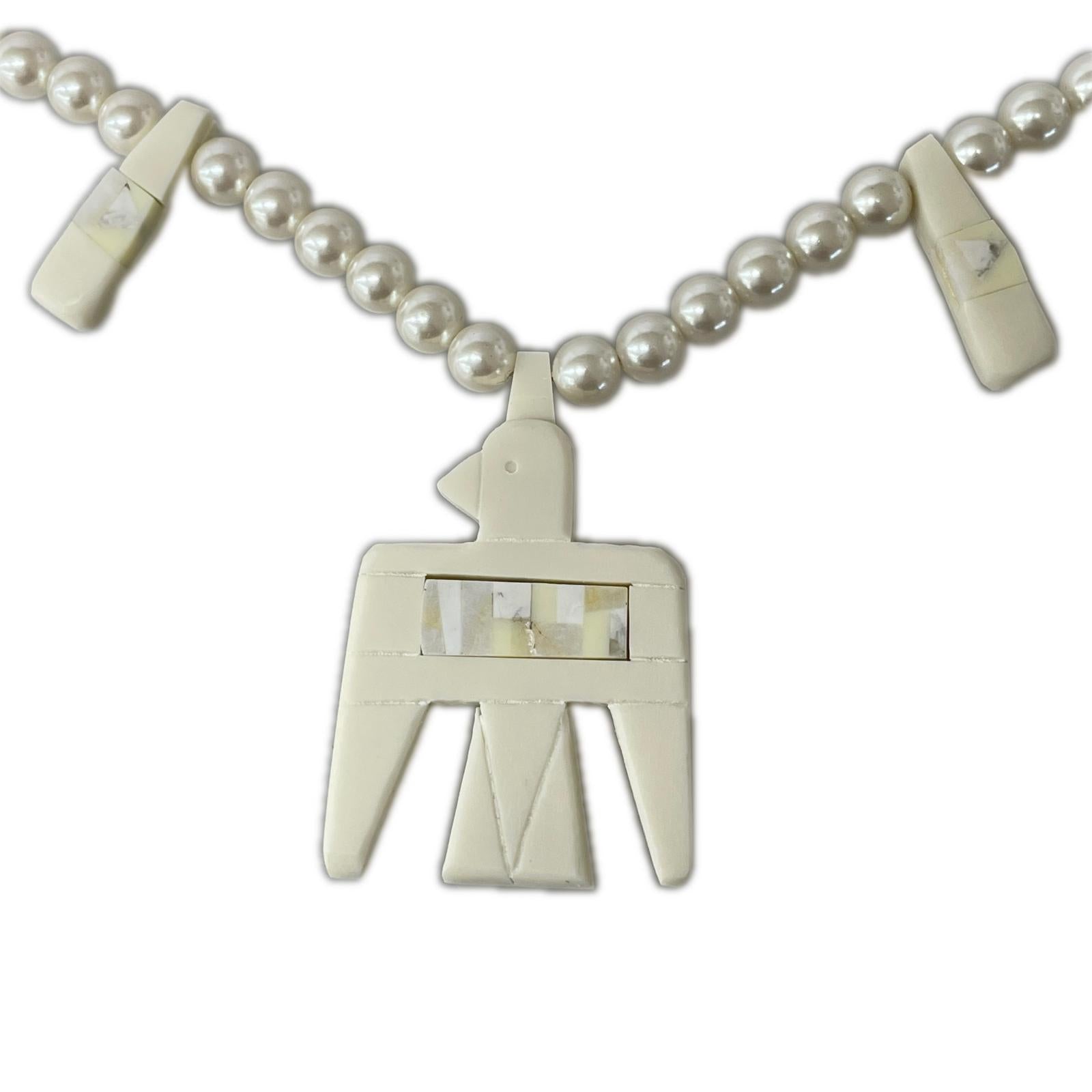 ネックレス KAPITAL Santo Domingo Bird Pearl Necklace 白 ホワイト