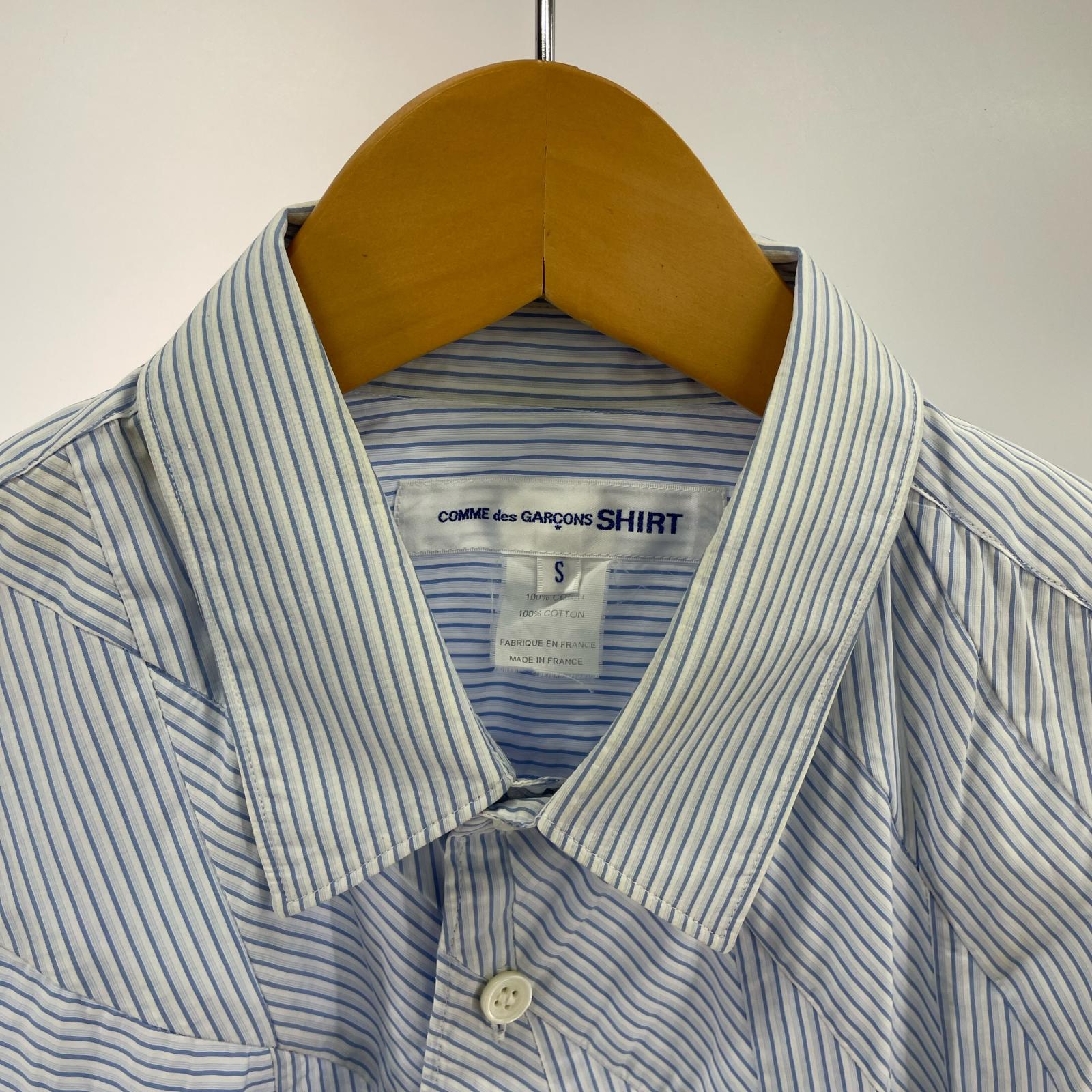 長袖シャツ COMME des GARCONS SHIRT 15SS 変形 ストライプシャツ S 青 S