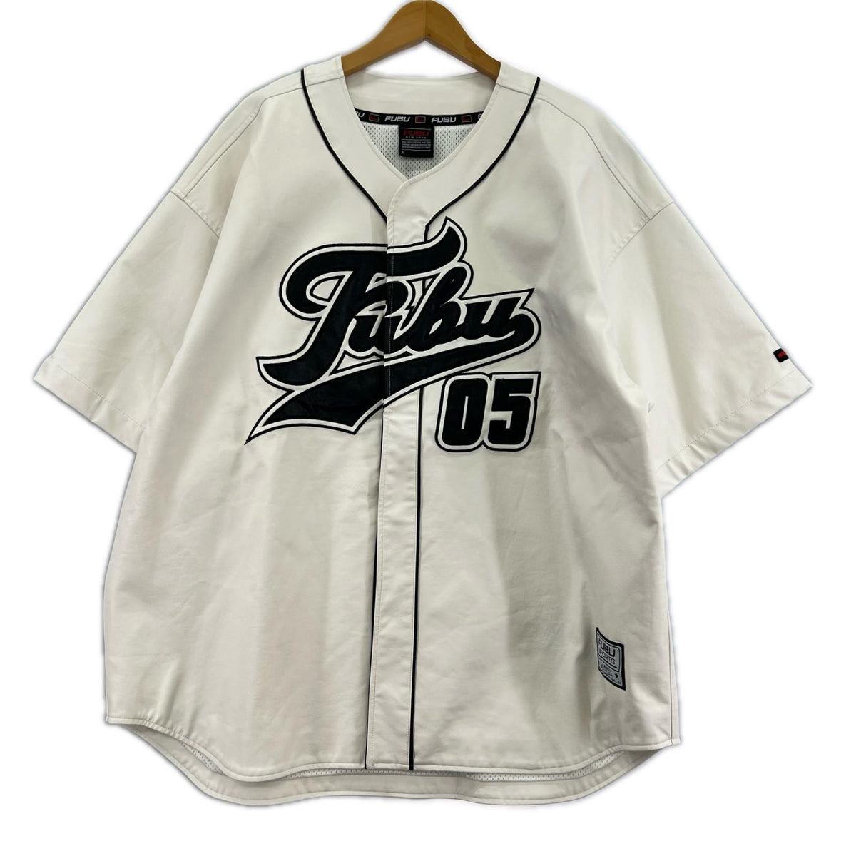 半袖シャツ FUBU ﾌｪｲｸﾚｻﾞｰ ﾍﾞｰｽﾎﾞｰﾙ ｼｬﾂ 白 L L ホワイト