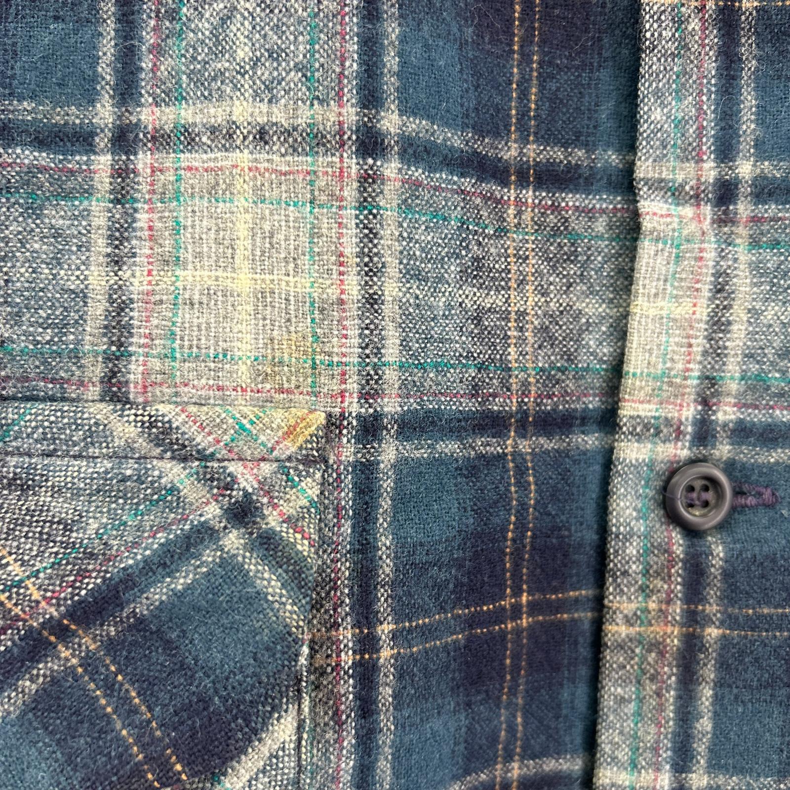 長袖シャツ 70s wool check shirt ネイビー