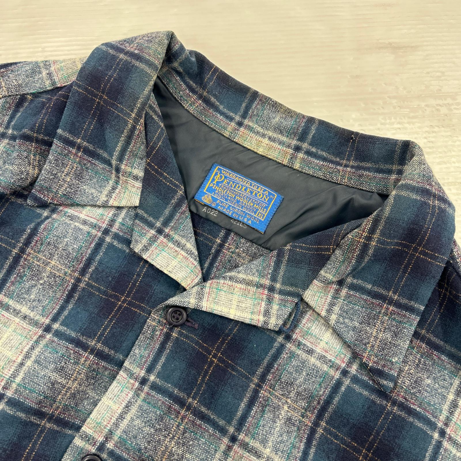 長袖シャツ 70s wool check shirt ネイビー