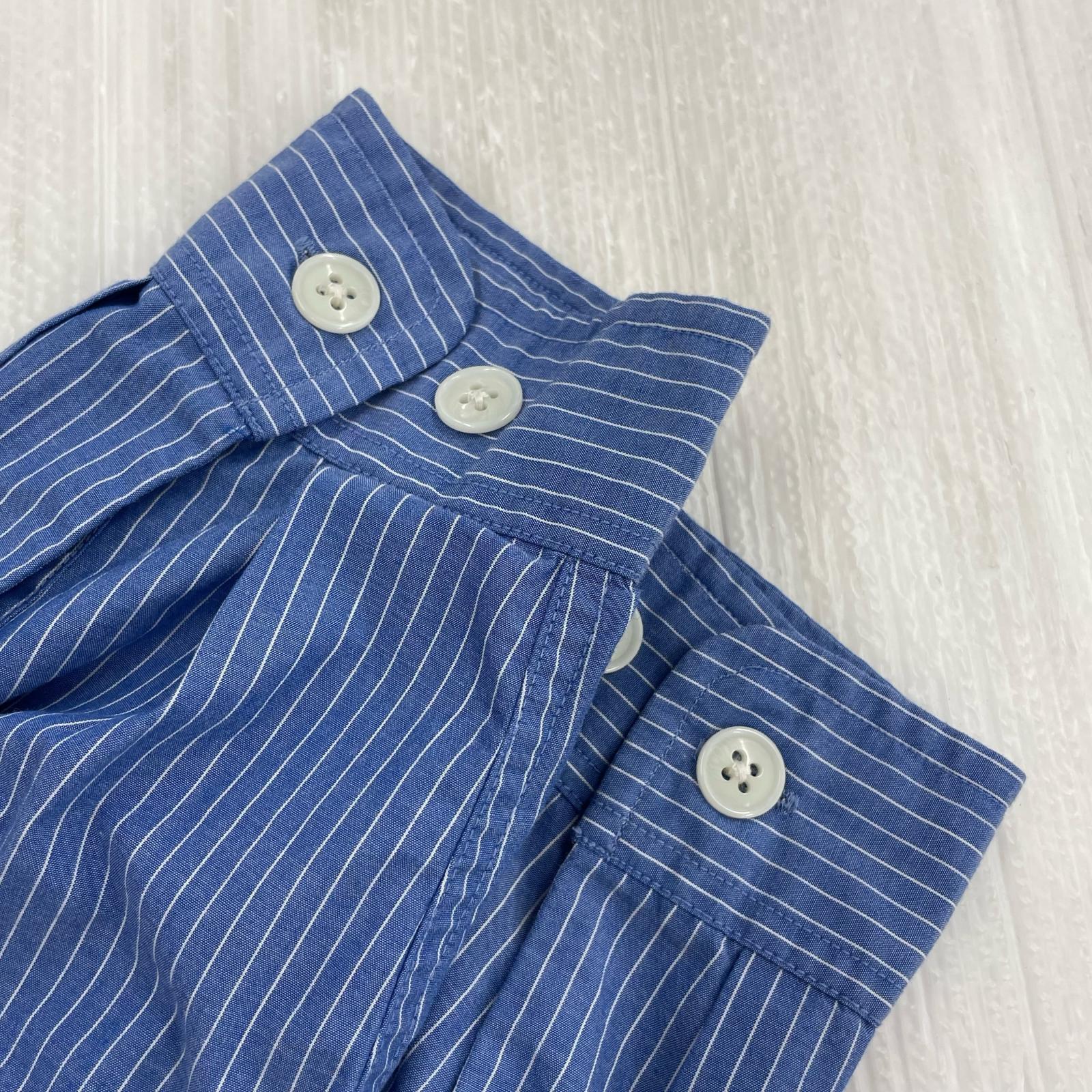 長袖シャツ ワークシャツ 38 ストライプ BLU 38 ブルー