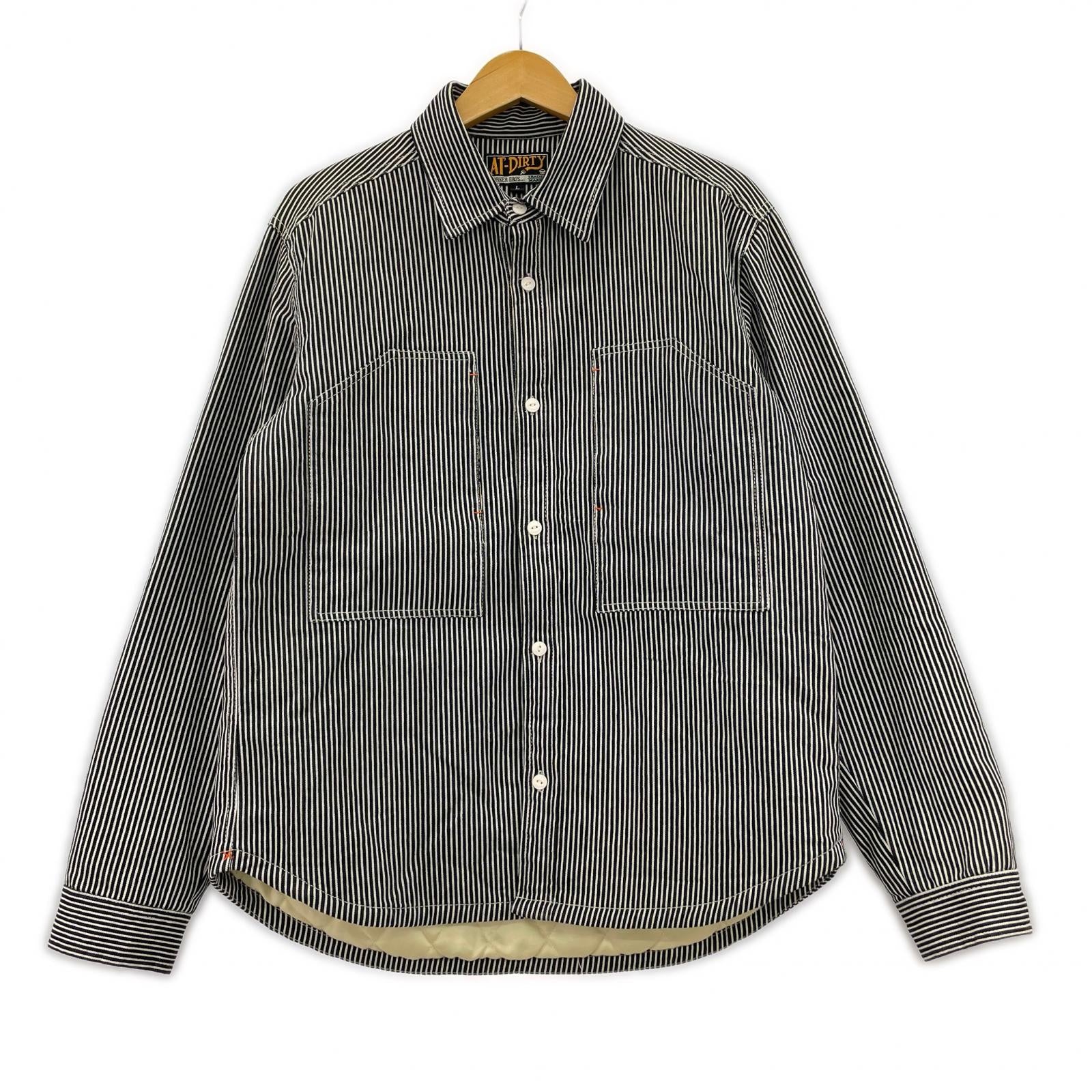 長袖シャツ AT-DIRTY/中綿入りヒッコリーストライプシャツ/サイズL L ブラック