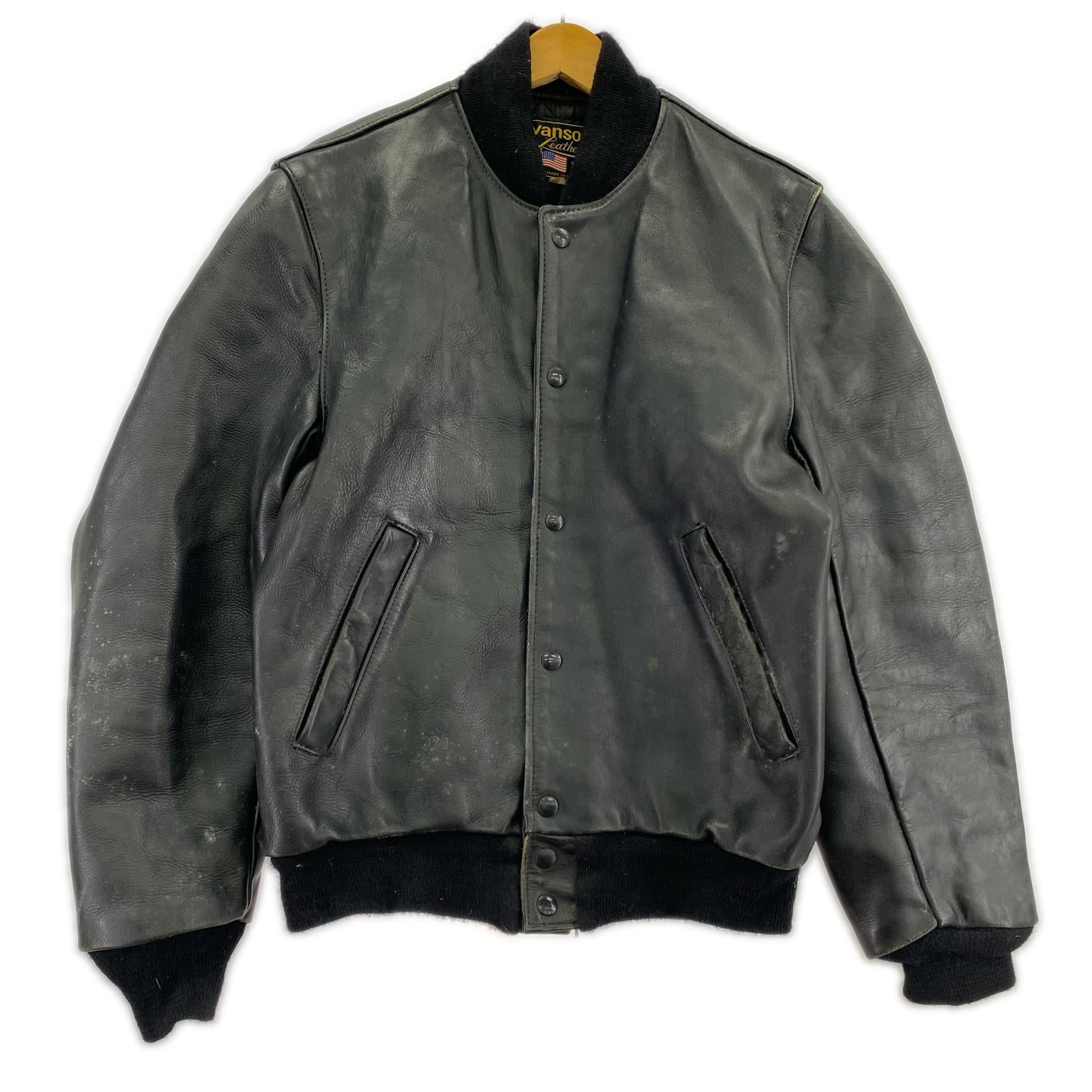 ジャケット オールブラック レザースタジャン 36 36 ブラック