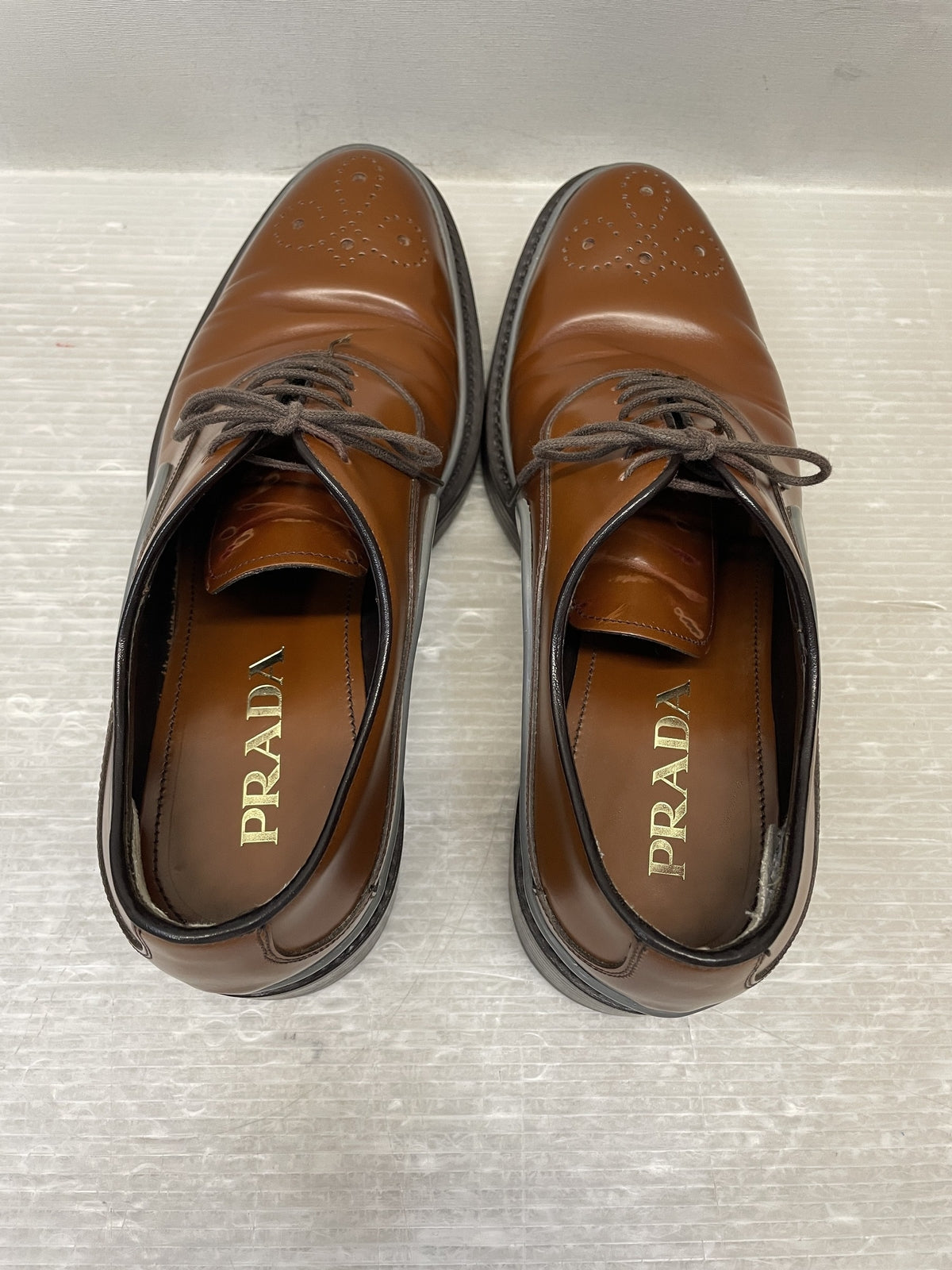 PRADA ｶｰﾌﾚｻﾞｰ ﾃﾞｻﾞｲﾝﾌﾞｰﾂ 6 1/2 茶 2EG127