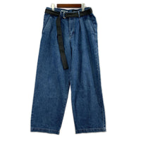 デニムパンツ LEATHER BELTED ONEWASH PANTS 1 ブルー