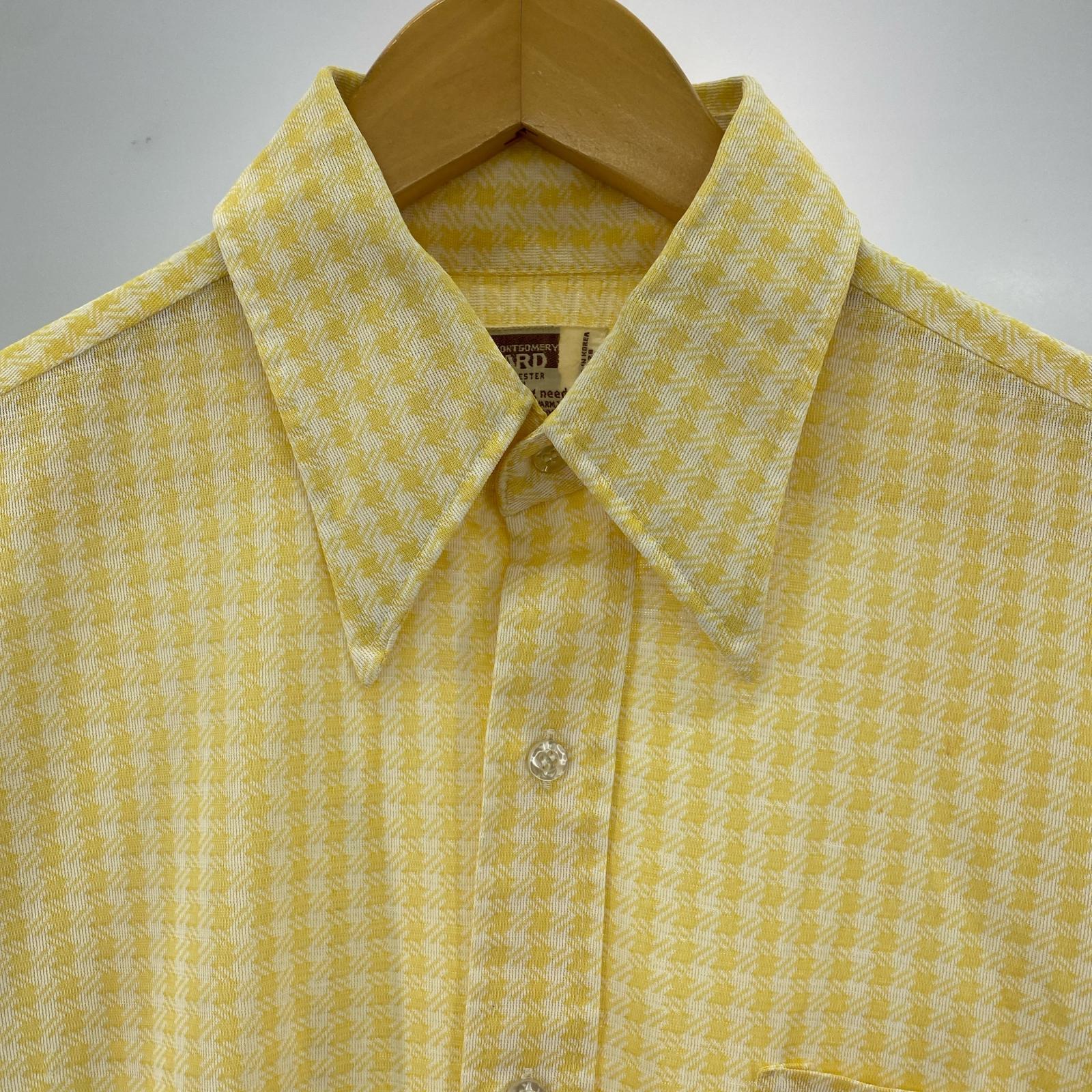長袖シャツ 70s MONTGOMERY WARD ポリ/レーヨン 千鳥 シャツ イエロー イエロー