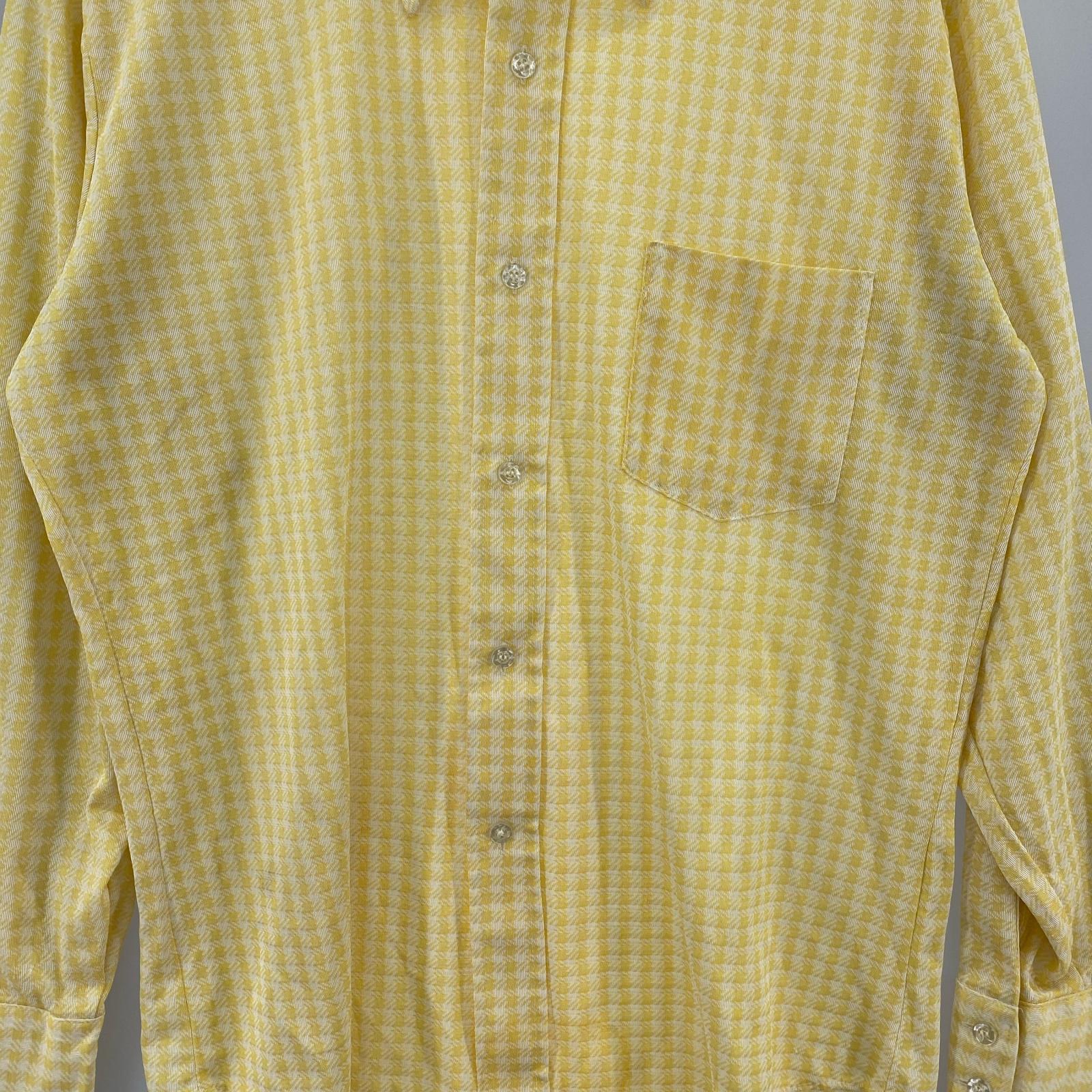 長袖シャツ 70s MONTGOMERY WARD ポリ/レーヨン 千鳥 シャツ イエロー イエロー