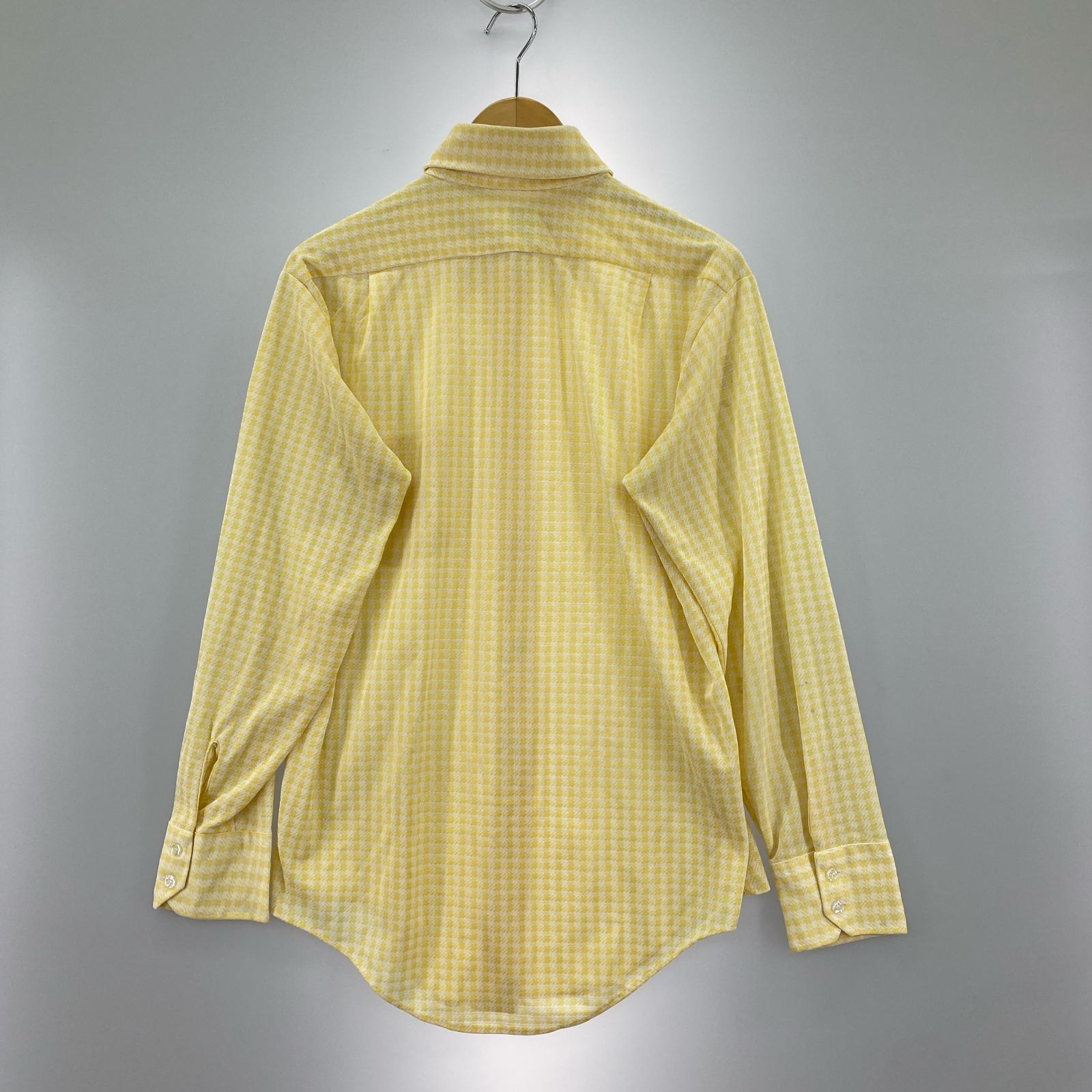 長袖シャツ 70s MONTGOMERY WARD ポリ/レーヨン 千鳥 シャツ イエロー イエロー