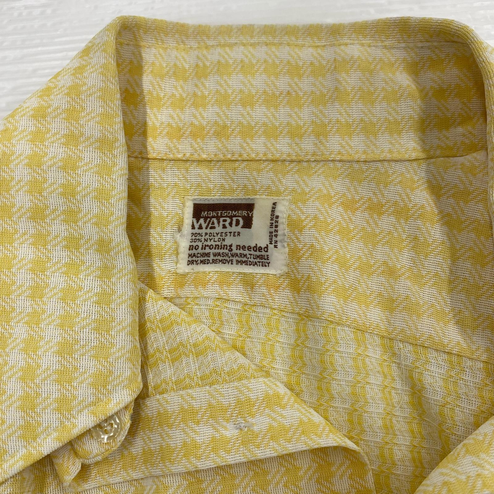 長袖シャツ 70s MONTGOMERY WARD ポリ/レーヨン 千鳥 シャツ イエロー イエロー
