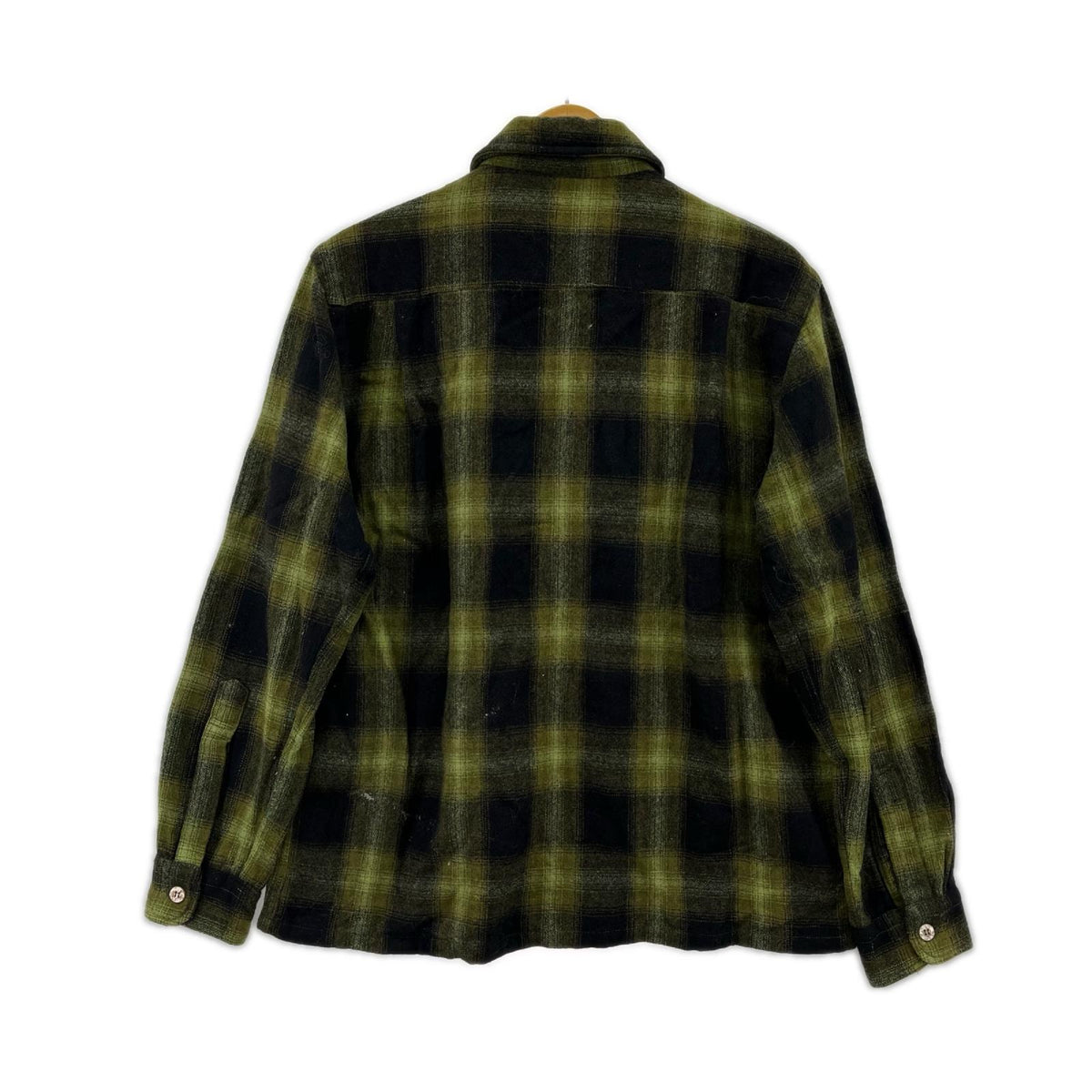 長袖シャツ 70s Cascade ｵﾝﾌﾞﾚﾁｪｯｸｳｰﾙｼｬﾂ M M グリーン