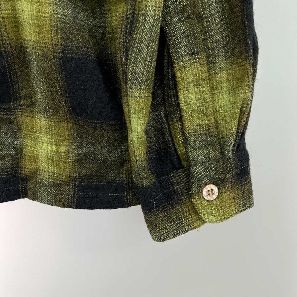 長袖シャツ 70s Cascade ｵﾝﾌﾞﾚﾁｪｯｸｳｰﾙｼｬﾂ M M グリーン