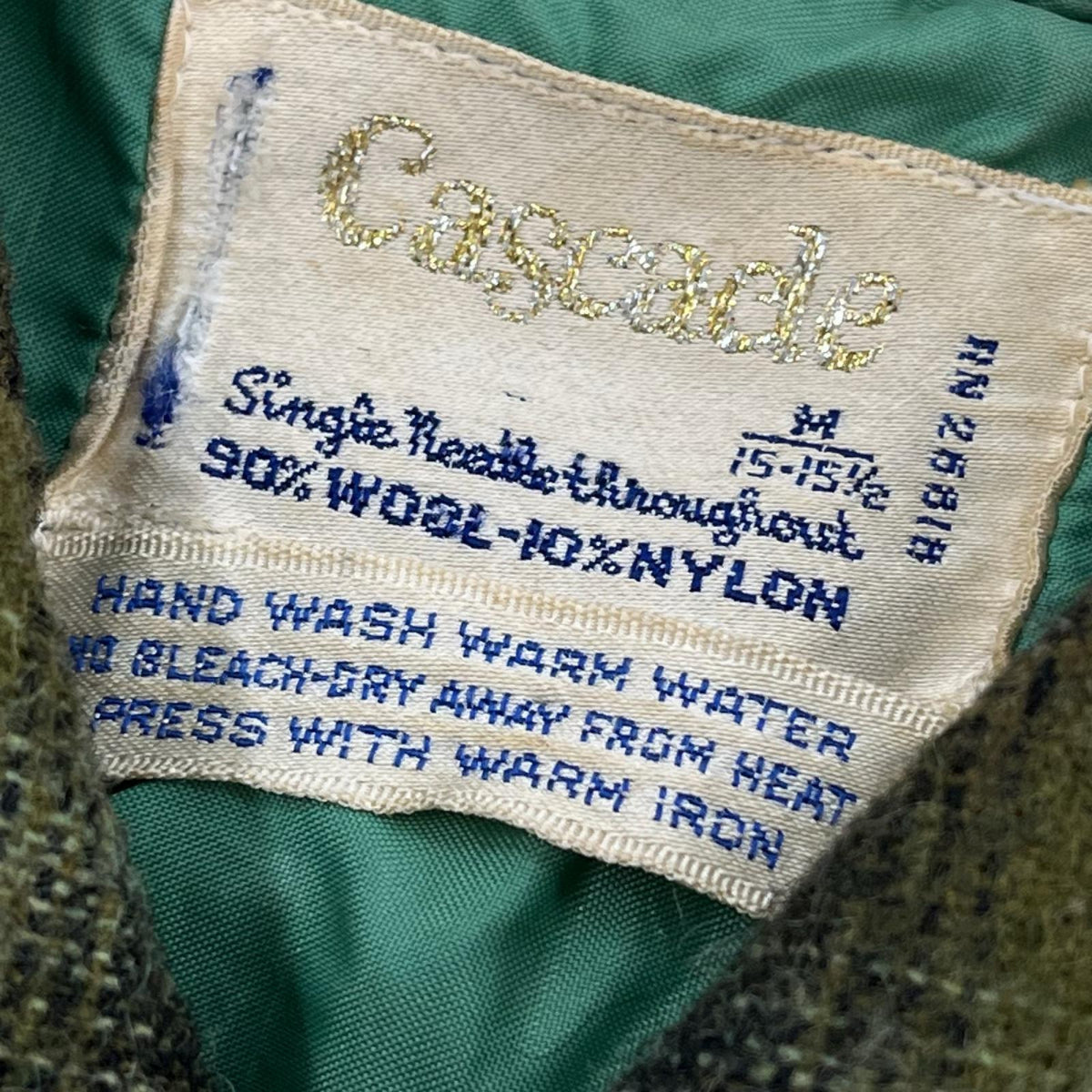 長袖シャツ 70s Cascade ｵﾝﾌﾞﾚﾁｪｯｸｳｰﾙｼｬﾂ M M グリーン