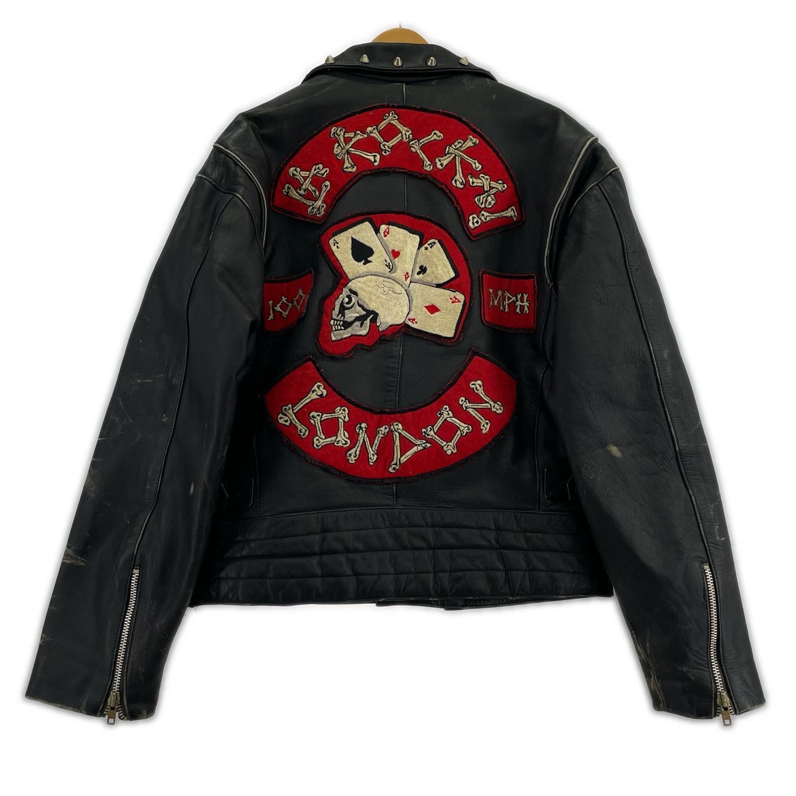 ライダースジャケット Johnson La Rocka London ダブル スカルトランプ M M ブラック