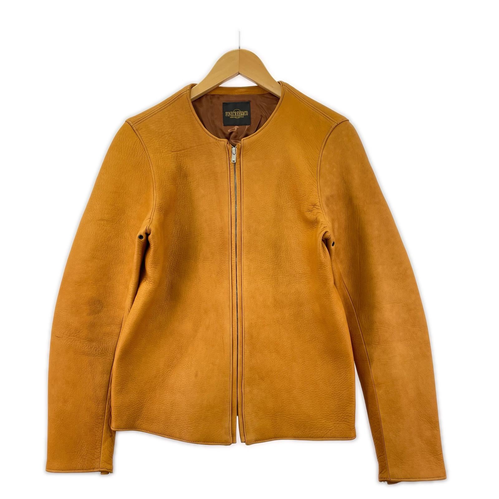 レザージャケット FINE CREEK BUD ノーカラー バイカラー 赤黒(38) 38 ブラウン