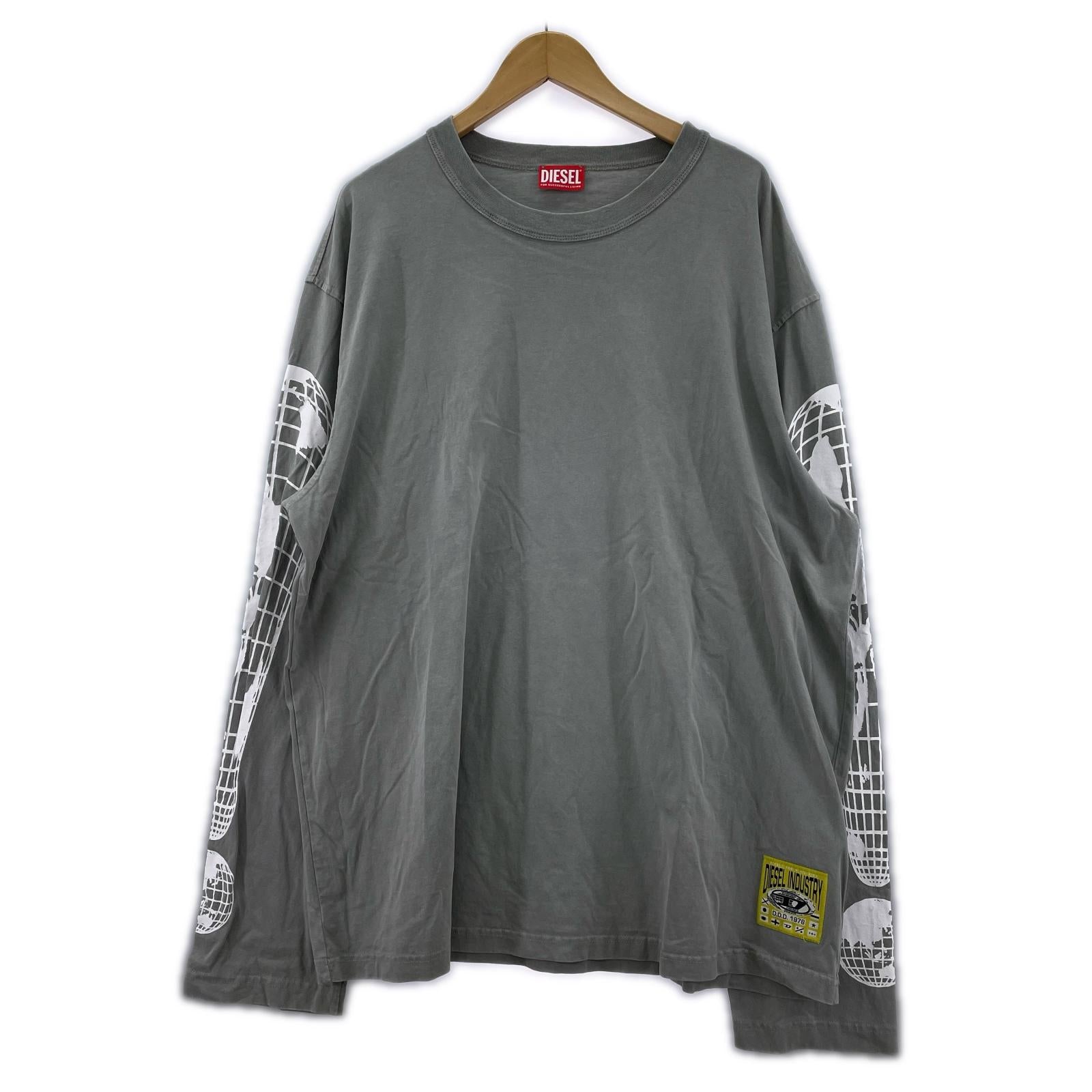 長袖Ｔシャツ T-CRANE-LS-L3 袖プリントL/Sカットソー グレー グレー