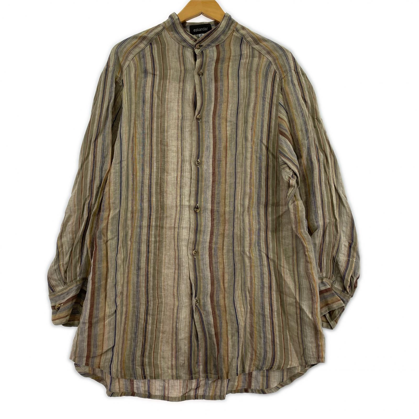 長袖シャツ eskander × Neiman Marcus blue ストライプシャツ サイズ0 グレー系 0 マルチカラー