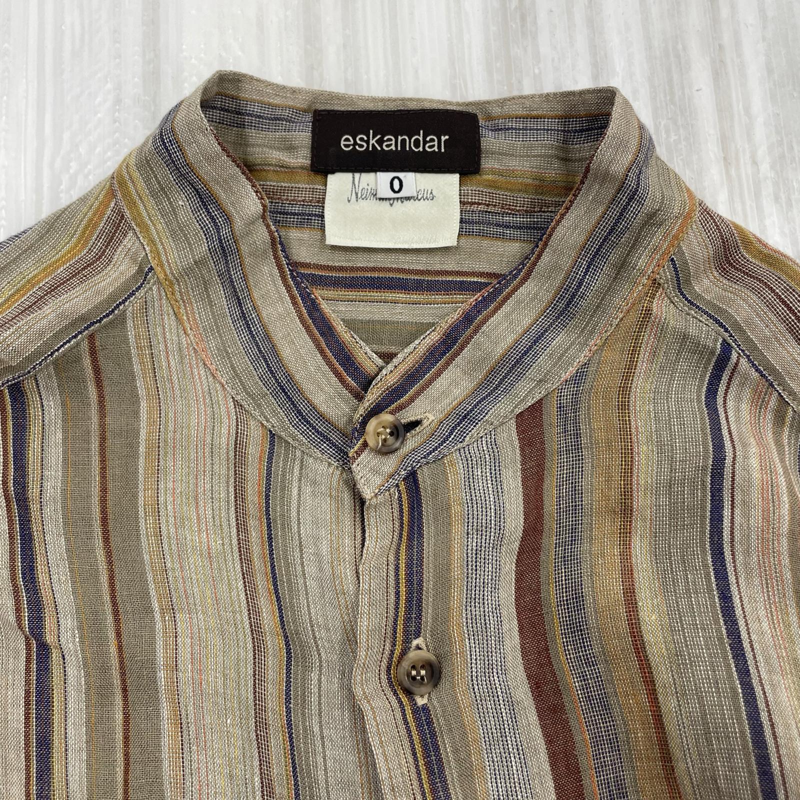長袖シャツ eskander × Neiman Marcus blue ストライプシャツ サイズ0 グレー系 0 マルチカラー