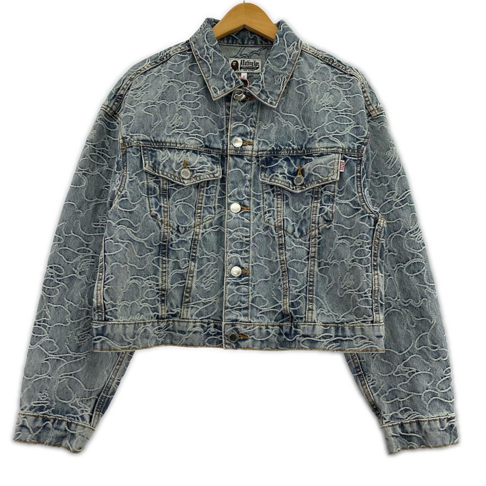 デニムジャケット A BATHING APE LINE CAMO CROPPED DENIM JACKET 1M30-240-306 (S) S ブルー