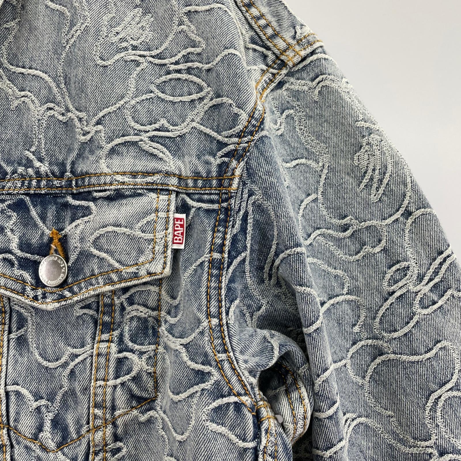 デニムジャケット A BATHING APE LINE CAMO CROPPED DENIM JACKET 1M30-240-306 (S) S ブルー
