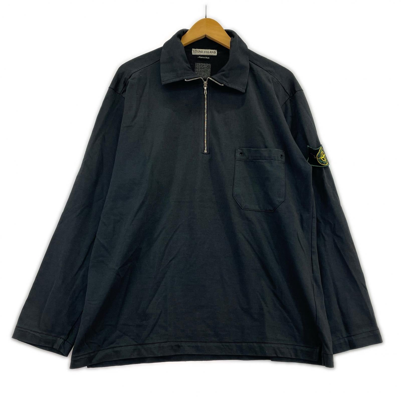 長袖Ｔシャツ STONE ISLAND 80~90s グリーンエッジ ハーフジップL/Sカットソー M ブラック M ブラック