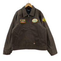 ジャケット ワッペン付き ジップアップ ワークジャケット 茶　L ブラウン