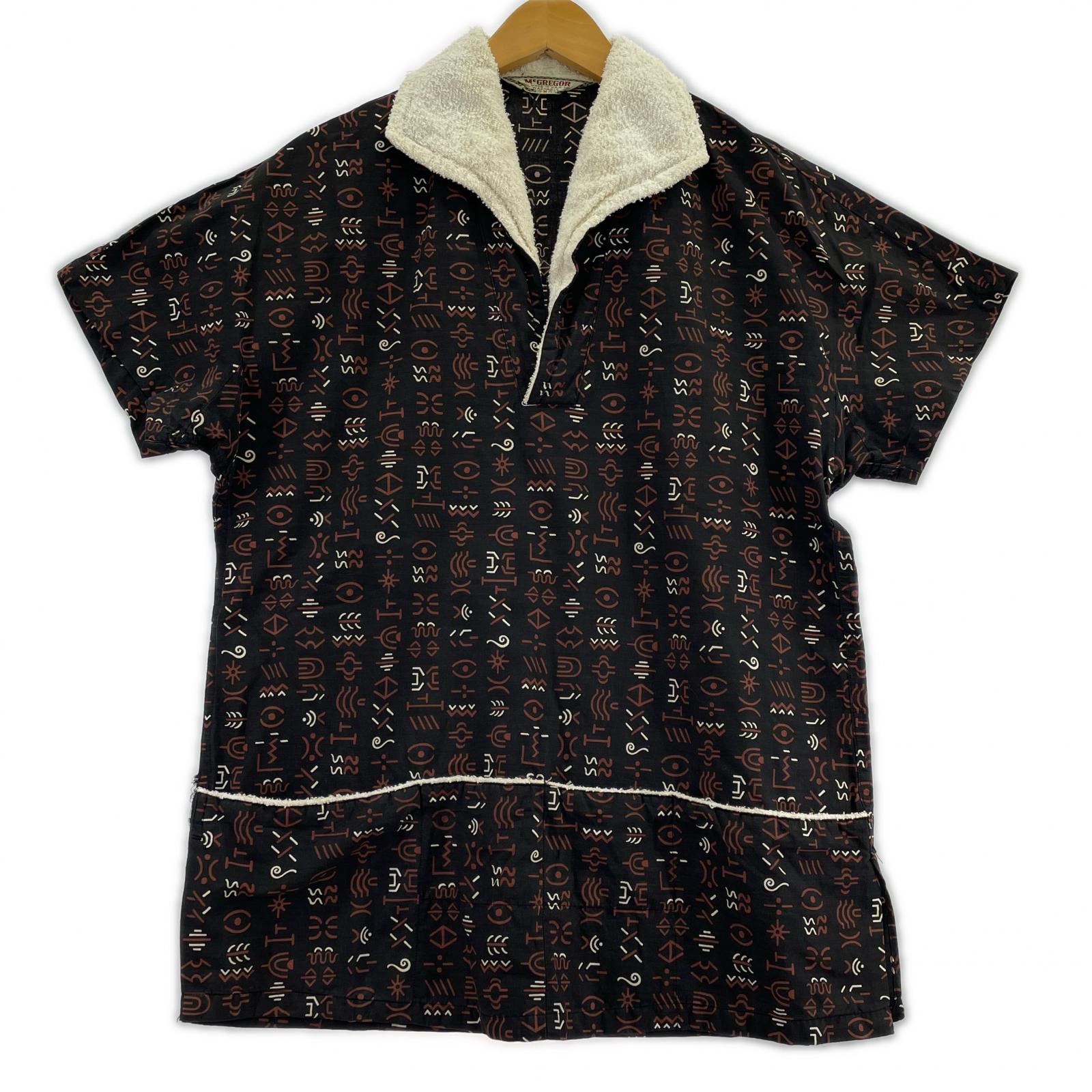 半袖シャツ 60s頃 総柄 ビーチシャツ (M) 黒茶 M